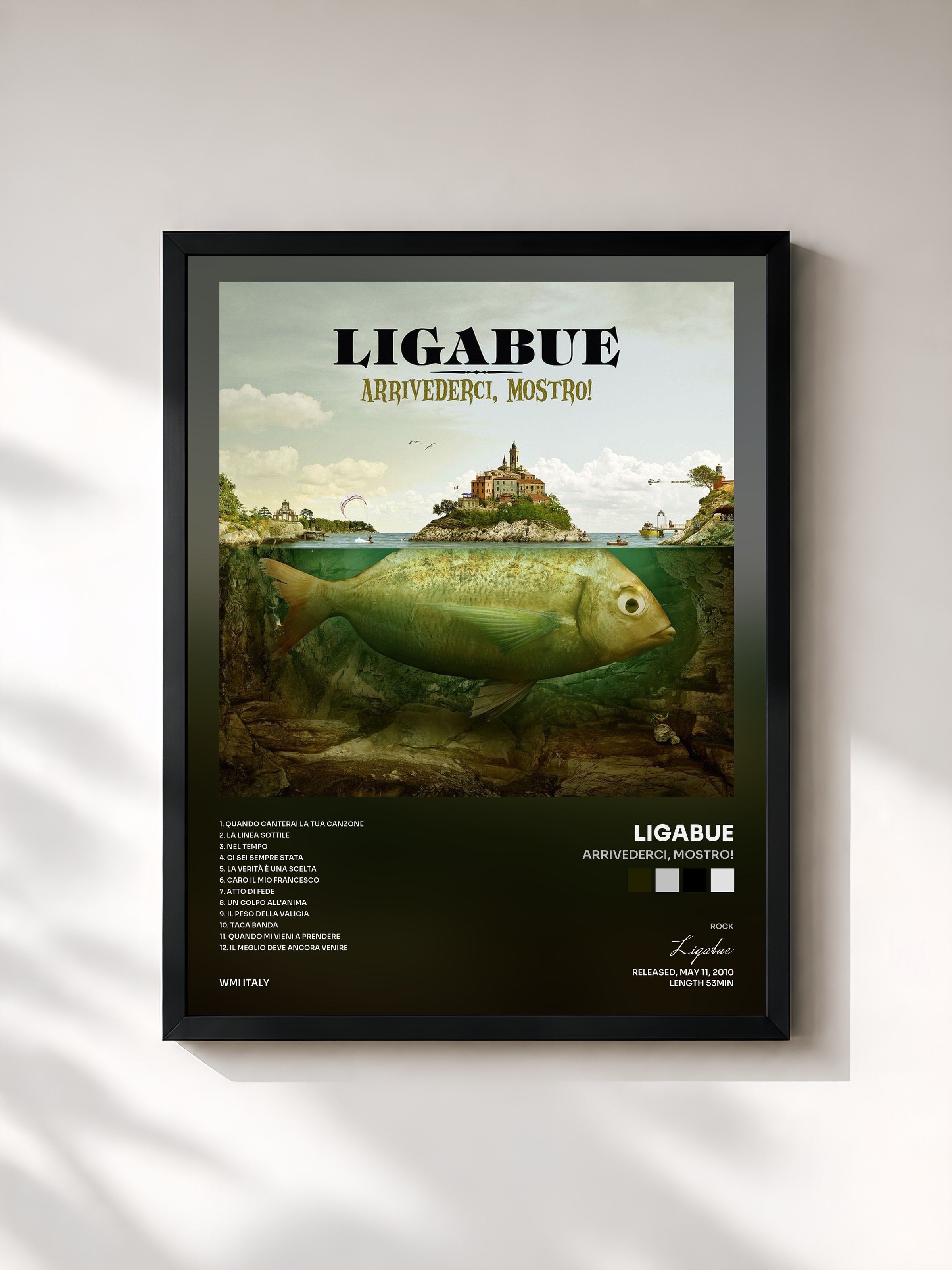 #noir Tableau de l'album Arrivederci, mostro! de Ligabue, cadre noir, imprimé et encadré en France