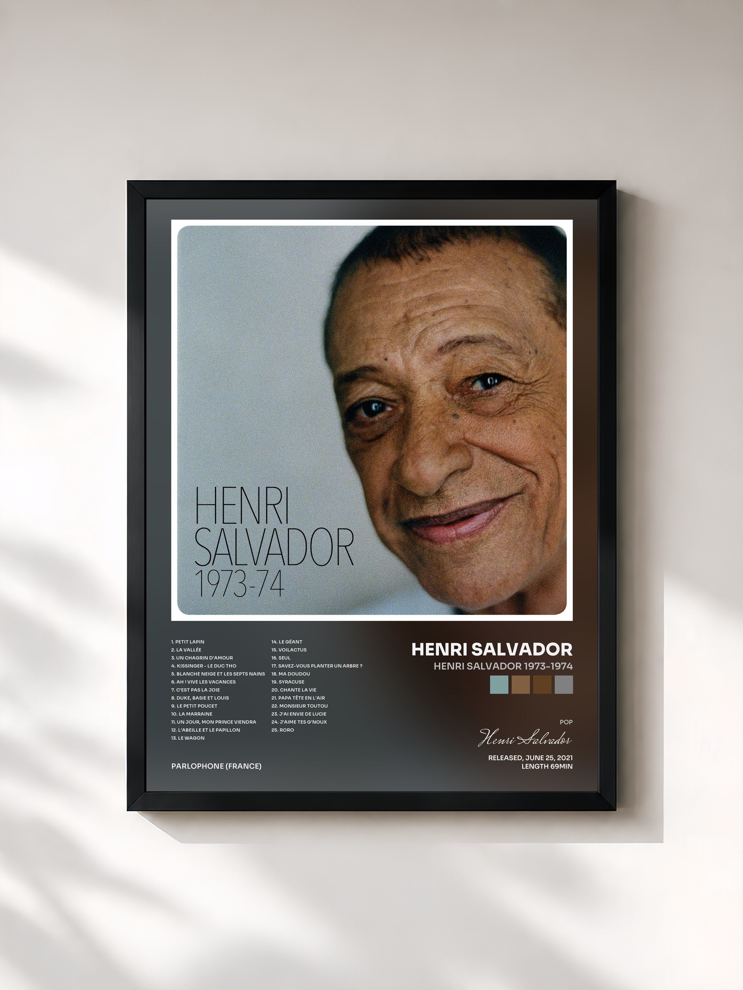 #noir Tableau de l'album Henri Salvador 1973-1974 de Henri Salvador, cadre noir, imprimé et encadré en France