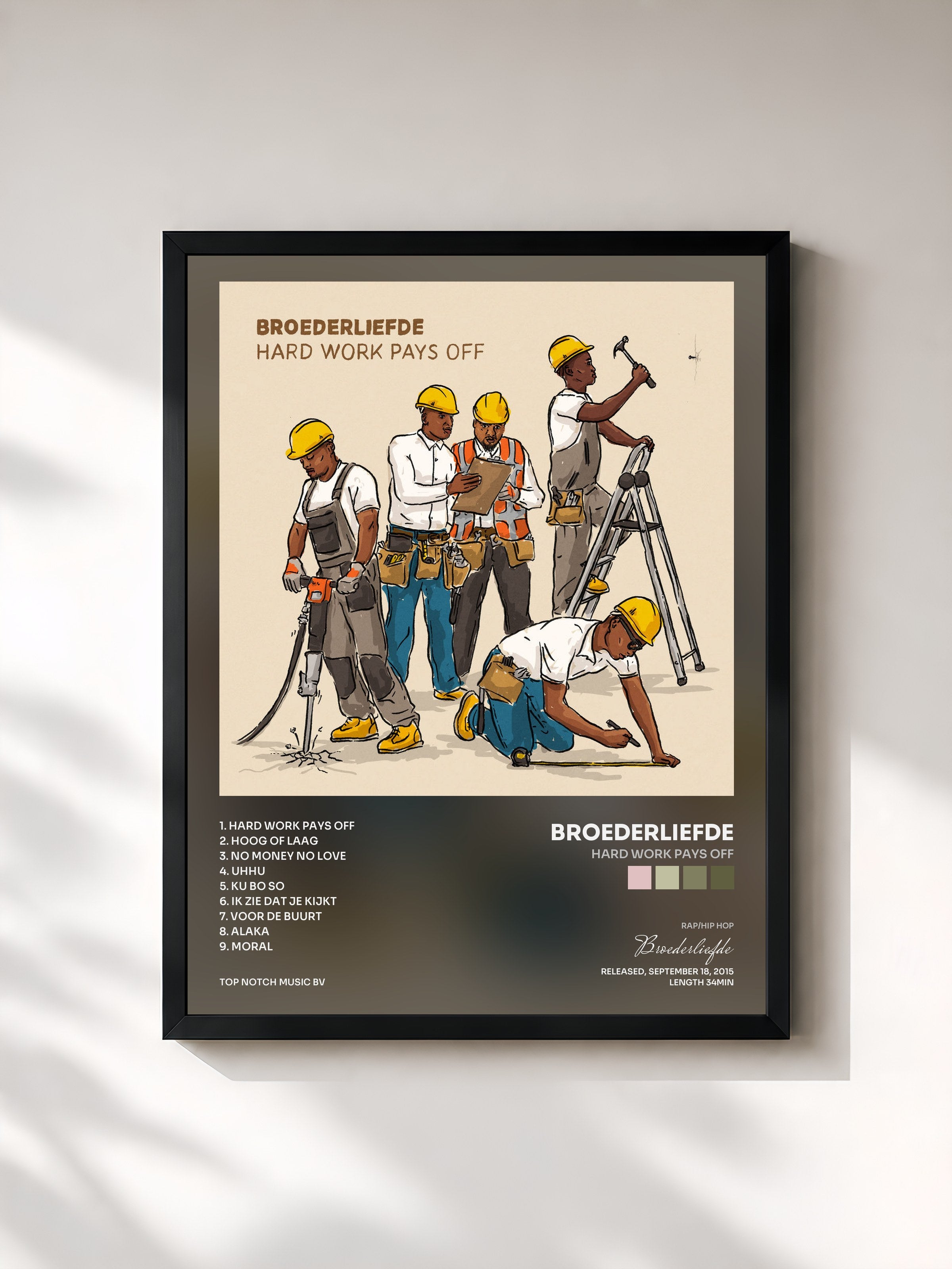 #noir Tableau de l'album Hard Work Pays Off de Broederliefde, cadre noir, imprimé et encadré en France