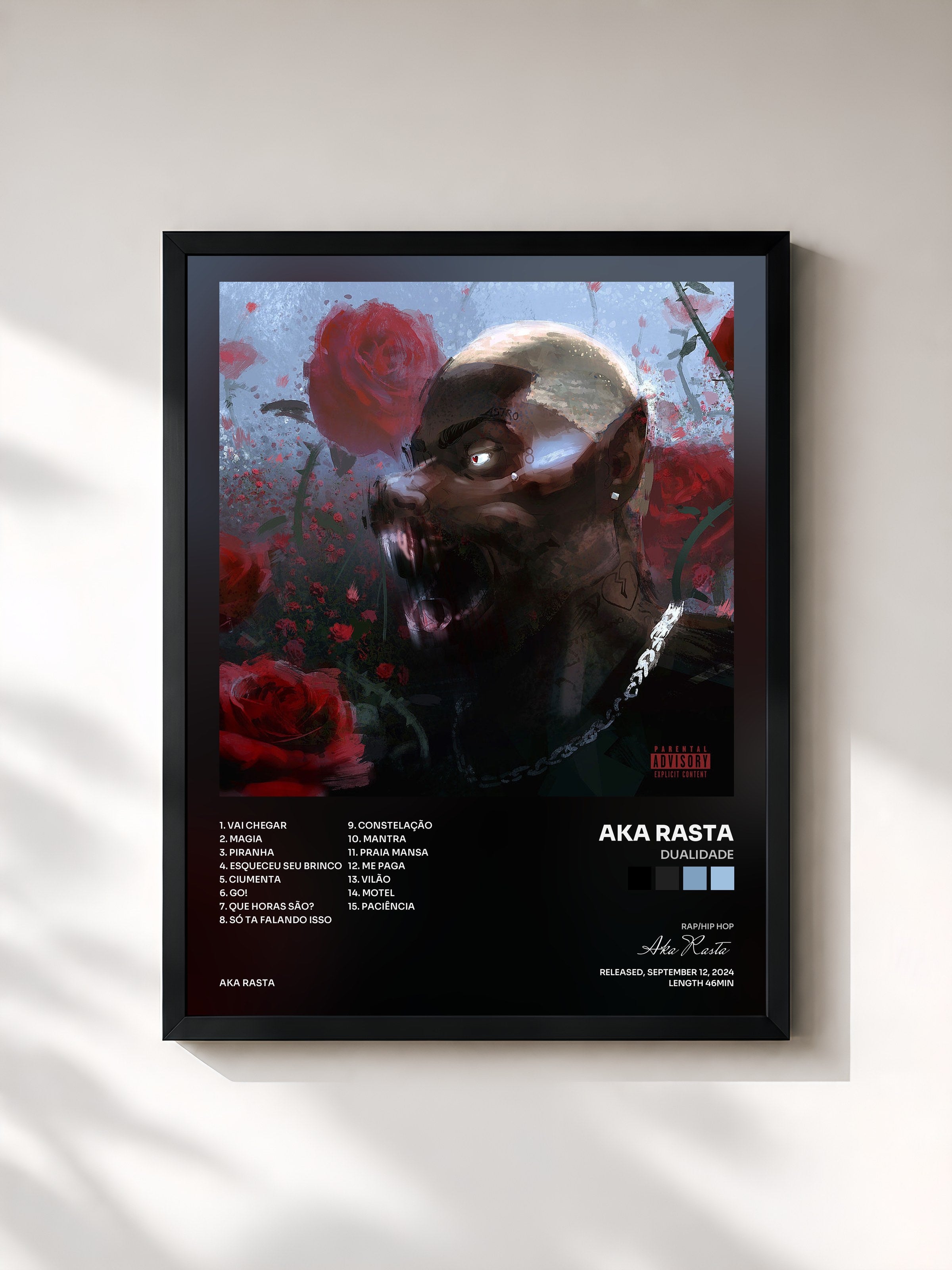 #noir Tableau de l'album DUALIDADE de Aka Rasta, cadre noir, imprimé et encadré en France