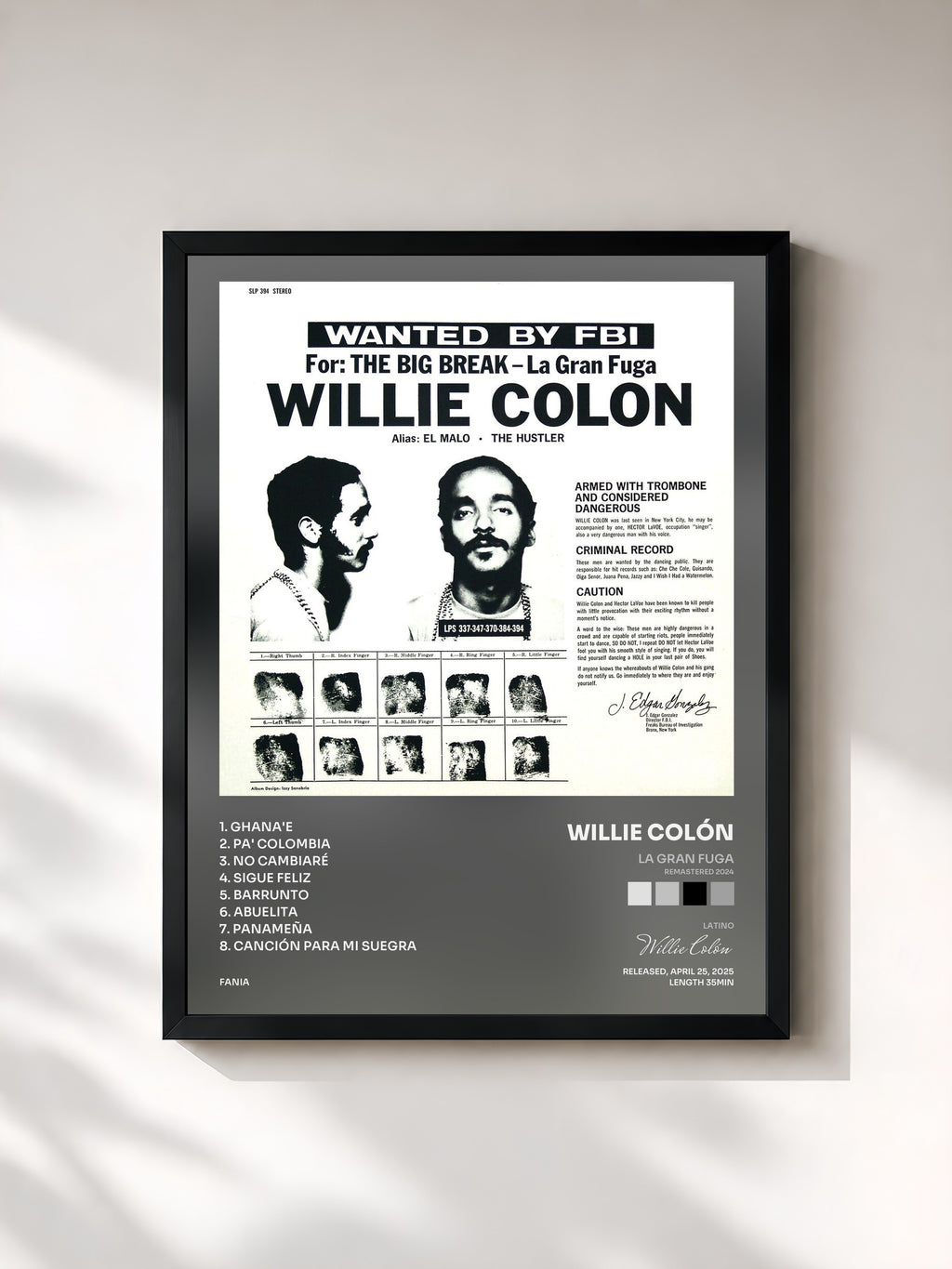 #noir La Gran Fuga (Remastered 2024) di Willie Colón in stampa incorniciata, cornice nera, stampata e incorniciata in Francia