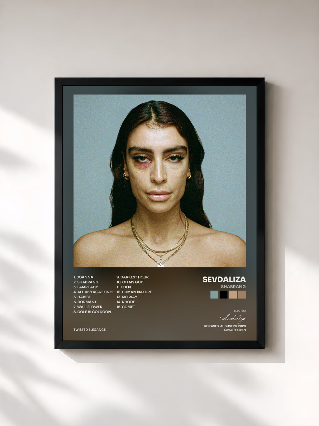 #noir Tableau de l'album Shabrang de Sevdaliza, cadre noir, imprimé et encadré en France