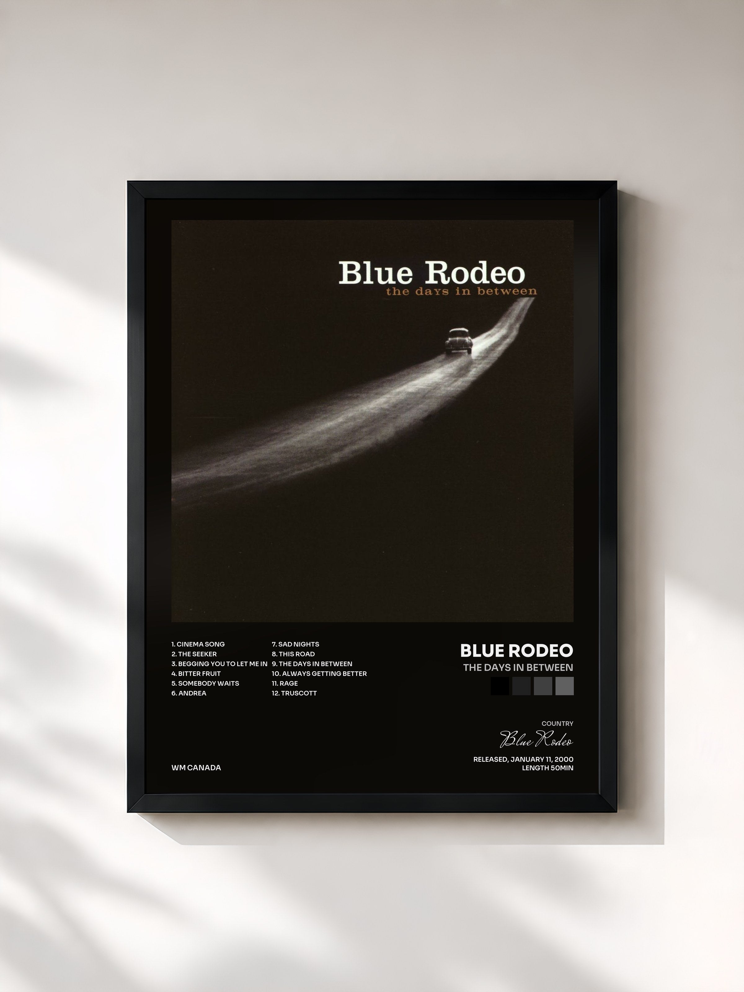#noir Tableau de l'album The Days in Between de Blue Rodeo, cadre noir, imprimé et encadré en France