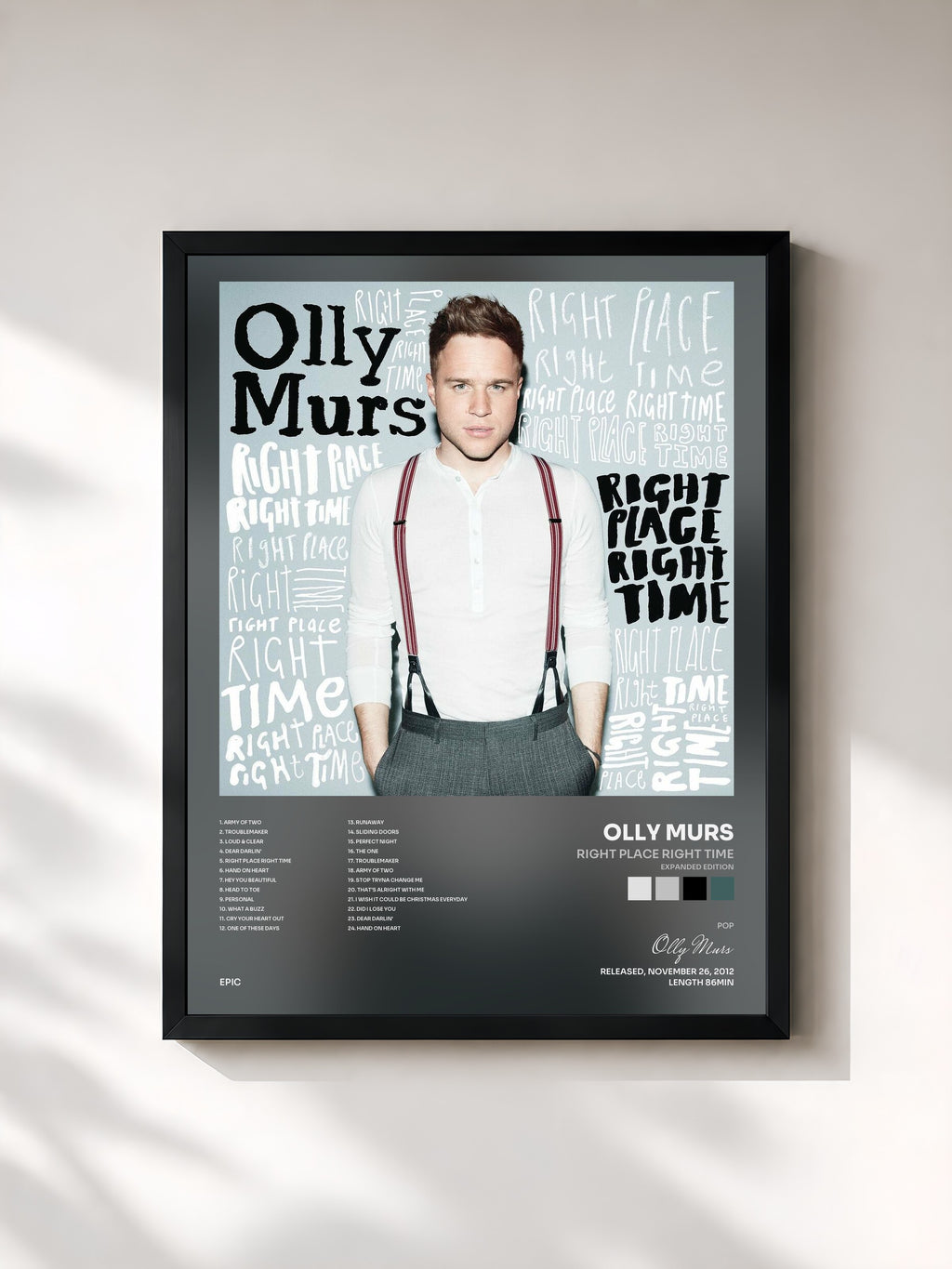 #noir Tableau de l'album Right Place Right Time (Expanded Edition) de Olly Murs, cadre noir, imprimé et encadré en France