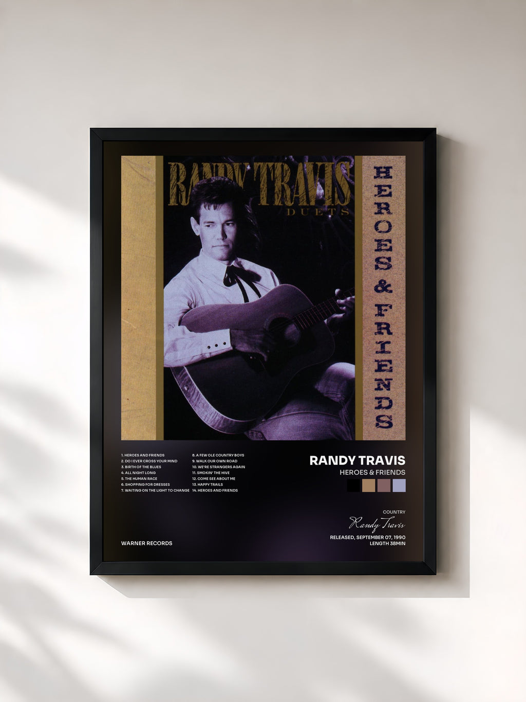 #noir Tableau de l'album Heroes & Friends de Randy Travis, cadre noir, imprimé et encadré en France