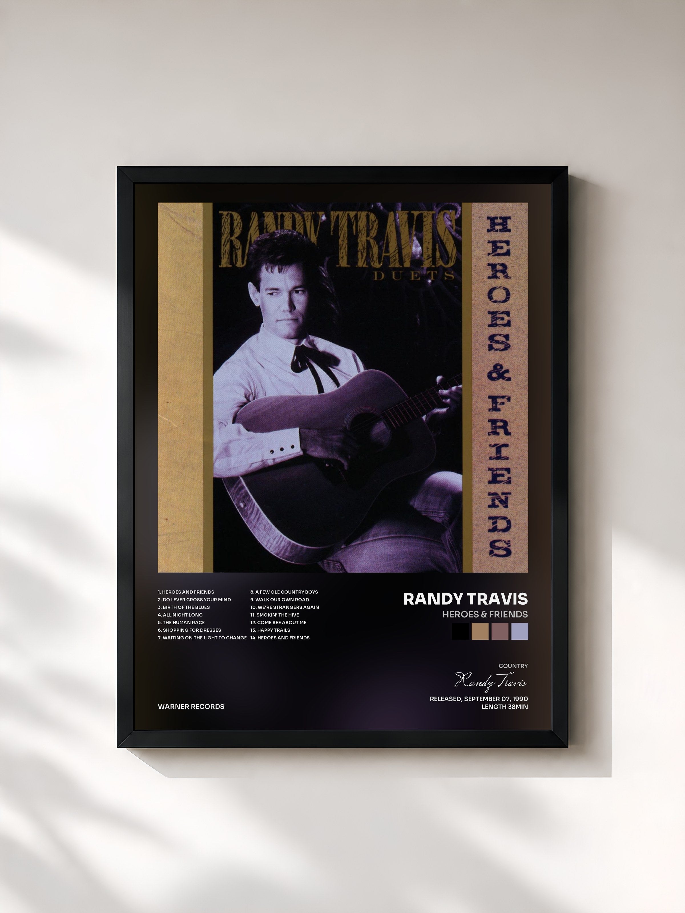 #noir Tableau de l'album Heroes & Friends de Randy Travis, cadre noir, imprimé et encadré en France