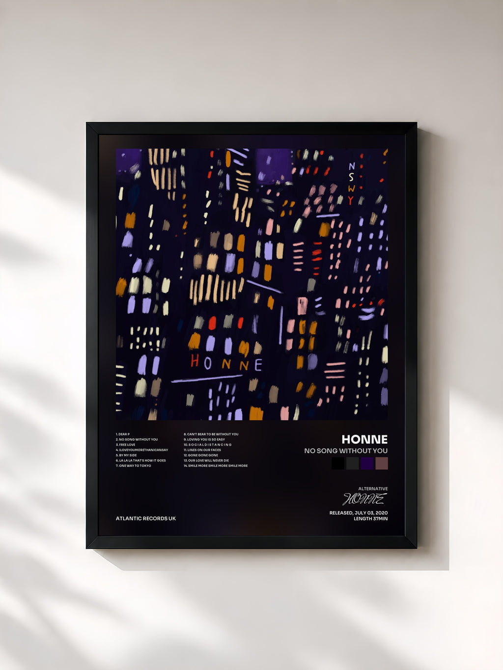 #noir Tableau de l'album no song without you de HONNE, cadre noir, imprimé et encadré en France