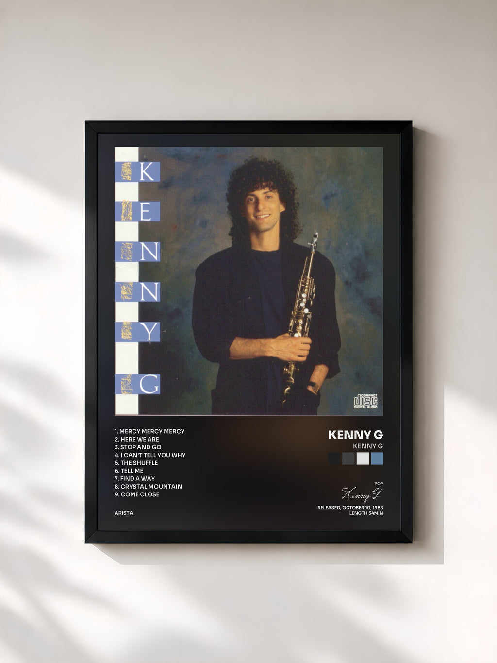 #noir Tableau de l'album Kenny G de Kenny G, cadre noir, imprimé et encadré en France