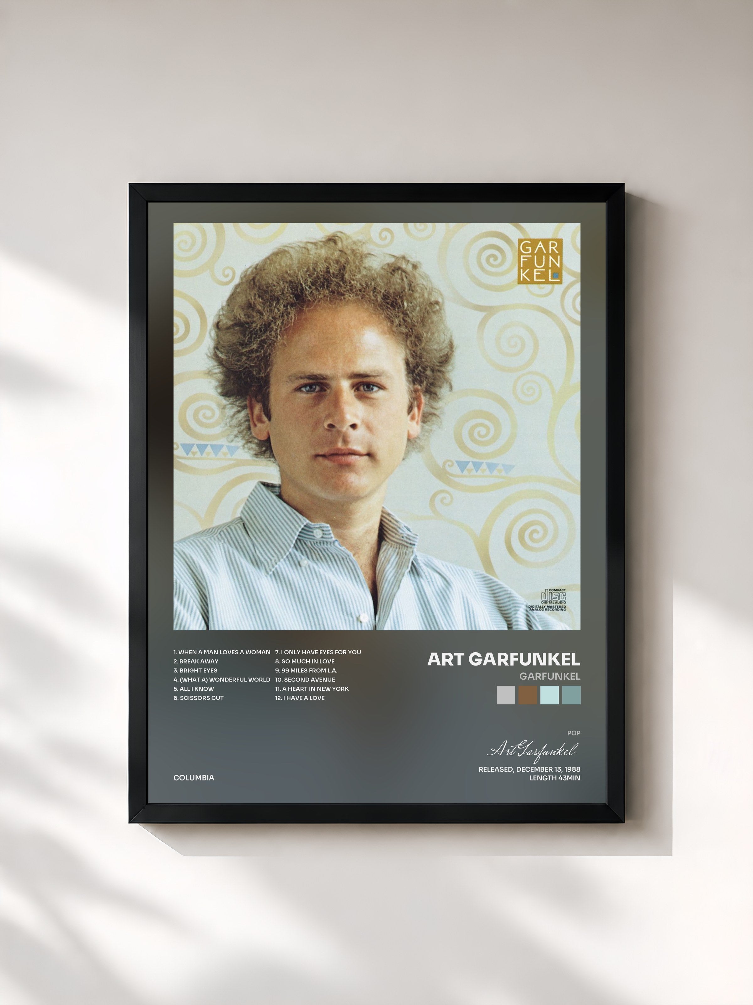 #noir Tableau de l'album Garfunkel de Art Garfunkel, cadre noir, imprimé et encadré en France