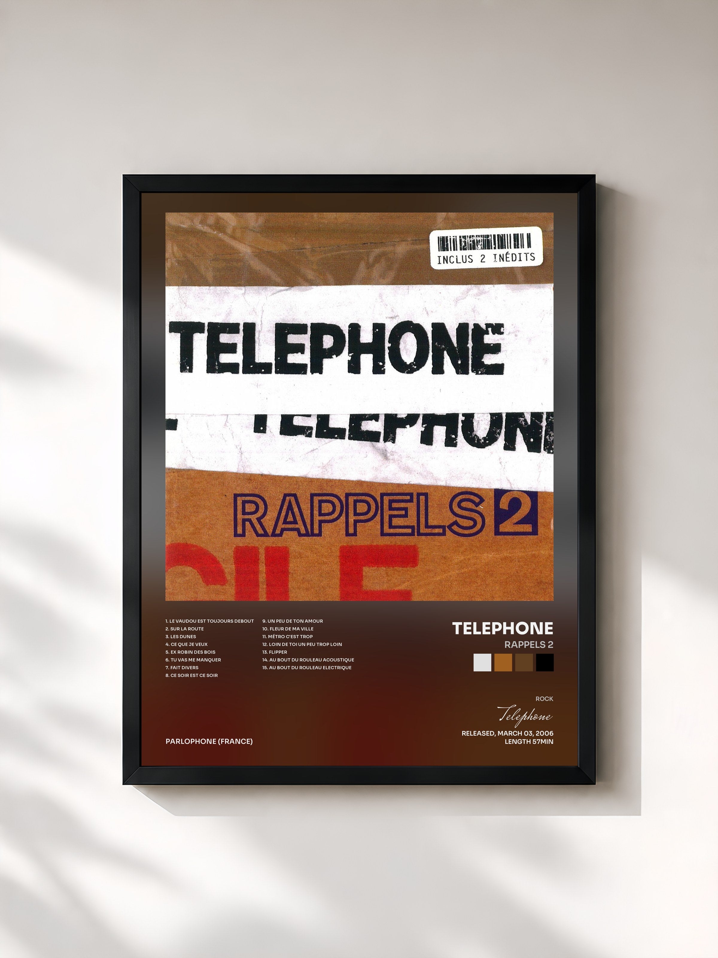 #noir Tableau de l'album Rappels 2 de Telephone, cadre noir, imprimé et encadré en France