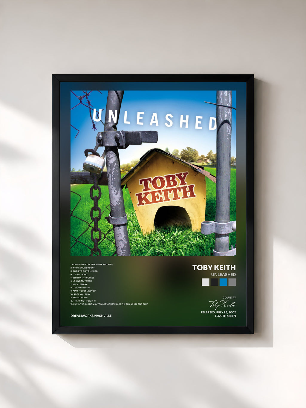 #noir Tableau de l'album Unleashed de Toby Keith, cadre noir, imprimé et encadré en France