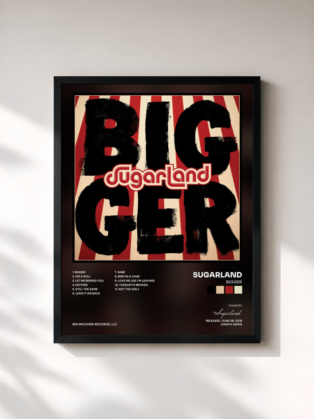 #noir Tableau de l'album Bigger de Sugarland, cadre noir, imprimé et encadré en France