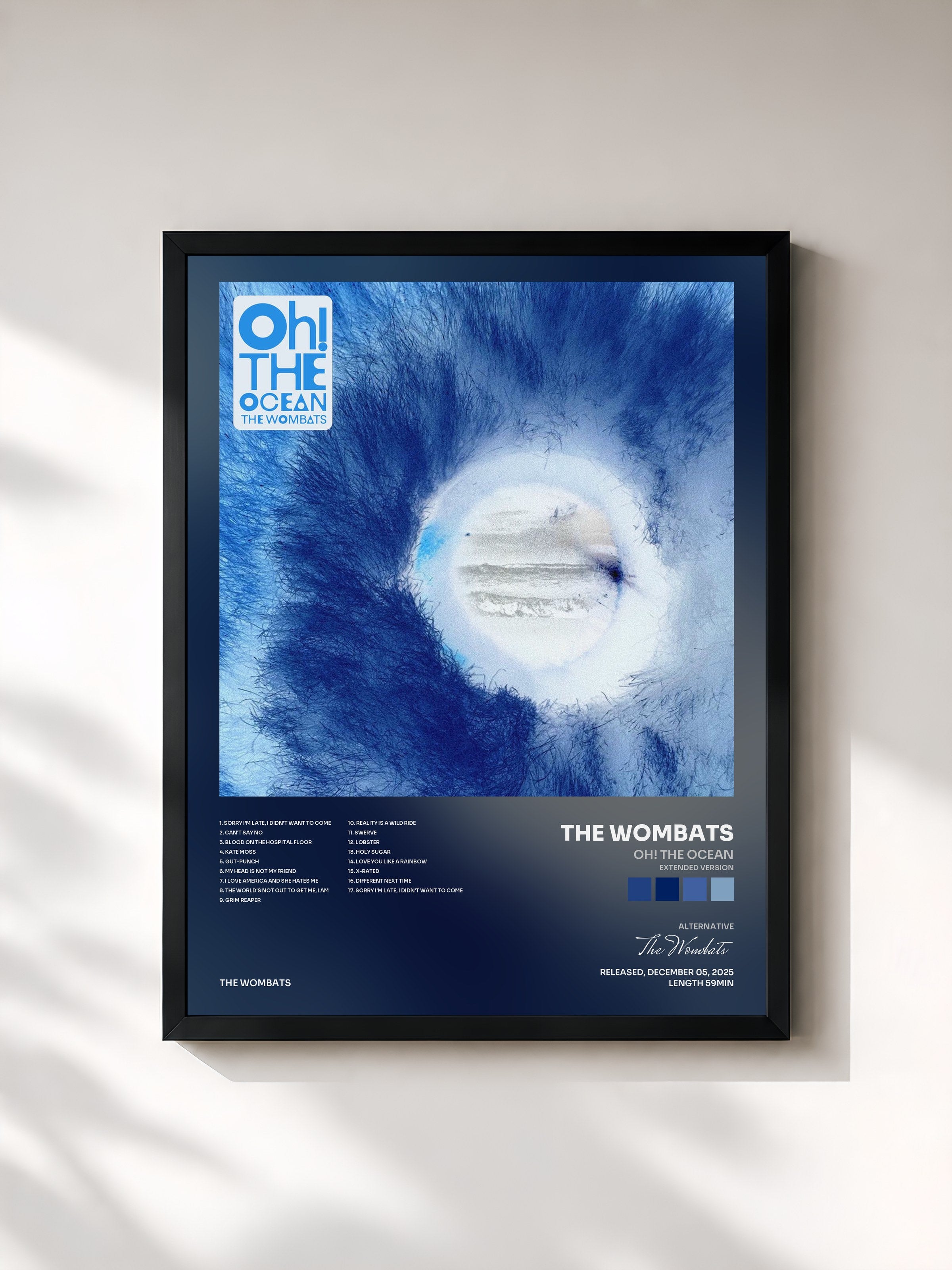#noir Tableau de l'album Oh! The Ocean (Extended Version) de The Wombats, cadre noir, imprimé et encadré en France