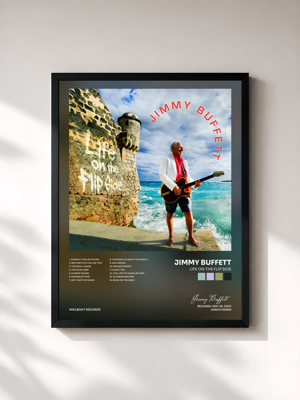 #noir Tableau de l'album Life On the Flip Side de Jimmy Buffett, cadre noir, imprimé et encadré en France