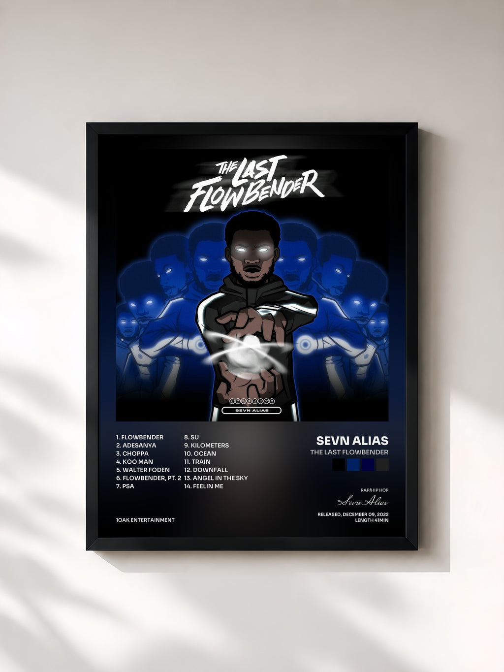 #noir Tableau de l'album The Last Flowbender de Sevn Alias, cadre noir, imprimé et encadré en France