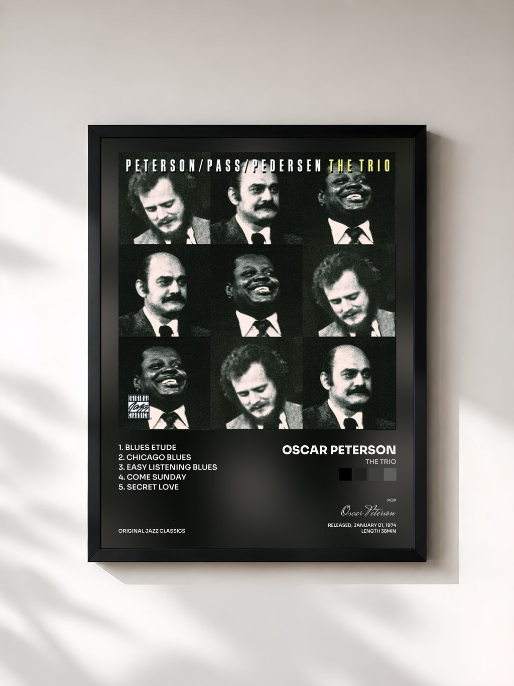 #noir Tableau de l'album The Trio de Oscar Peterson, cadre noir, imprimé et encadré en France