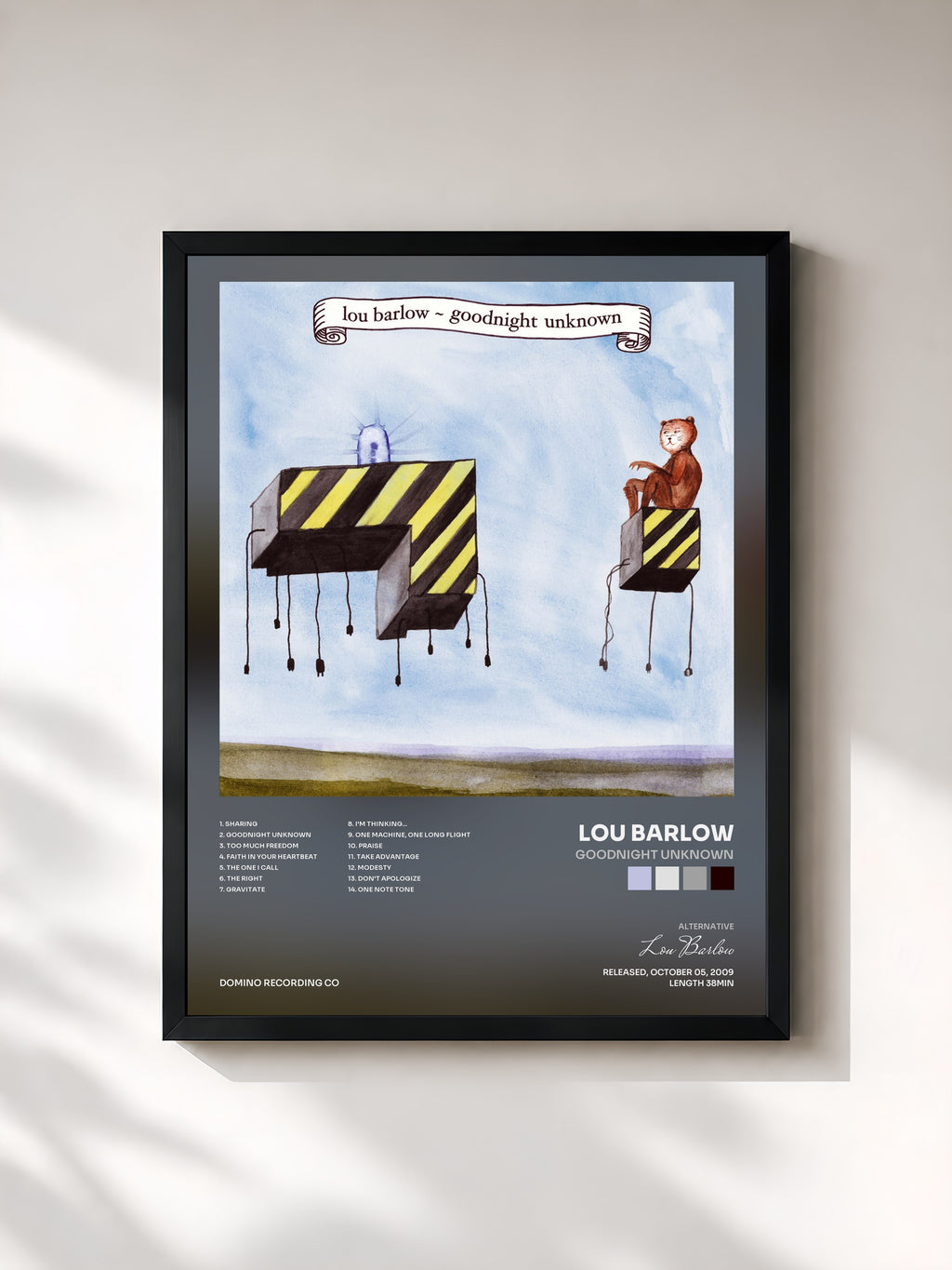 #noir Tableau de l'album Goodnight Unknown de Lou Barlow, cadre noir, imprimé et encadré en France