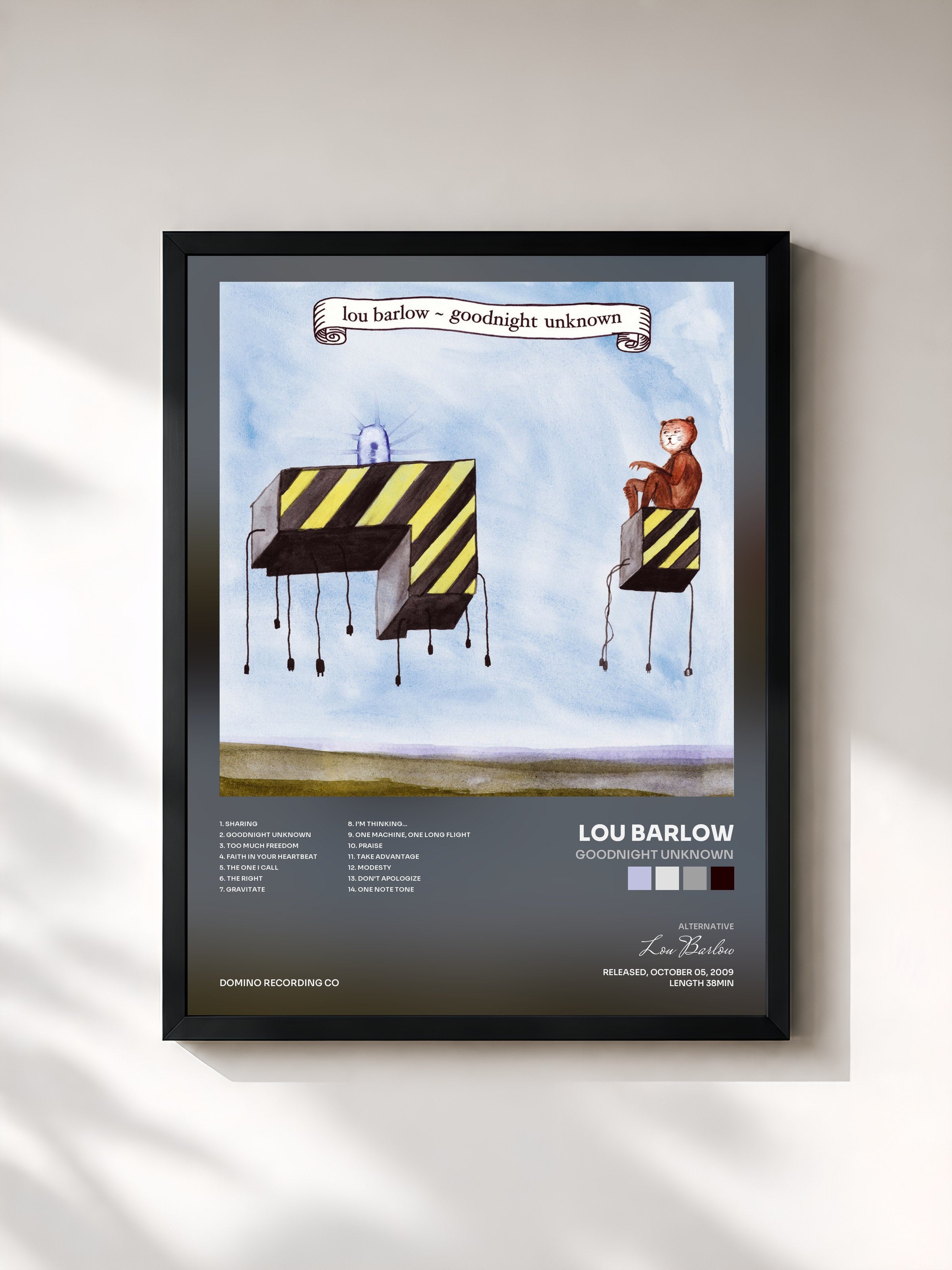 #noir Tableau de l'album Goodnight Unknown de Lou Barlow, cadre noir, imprimé et encadré en France