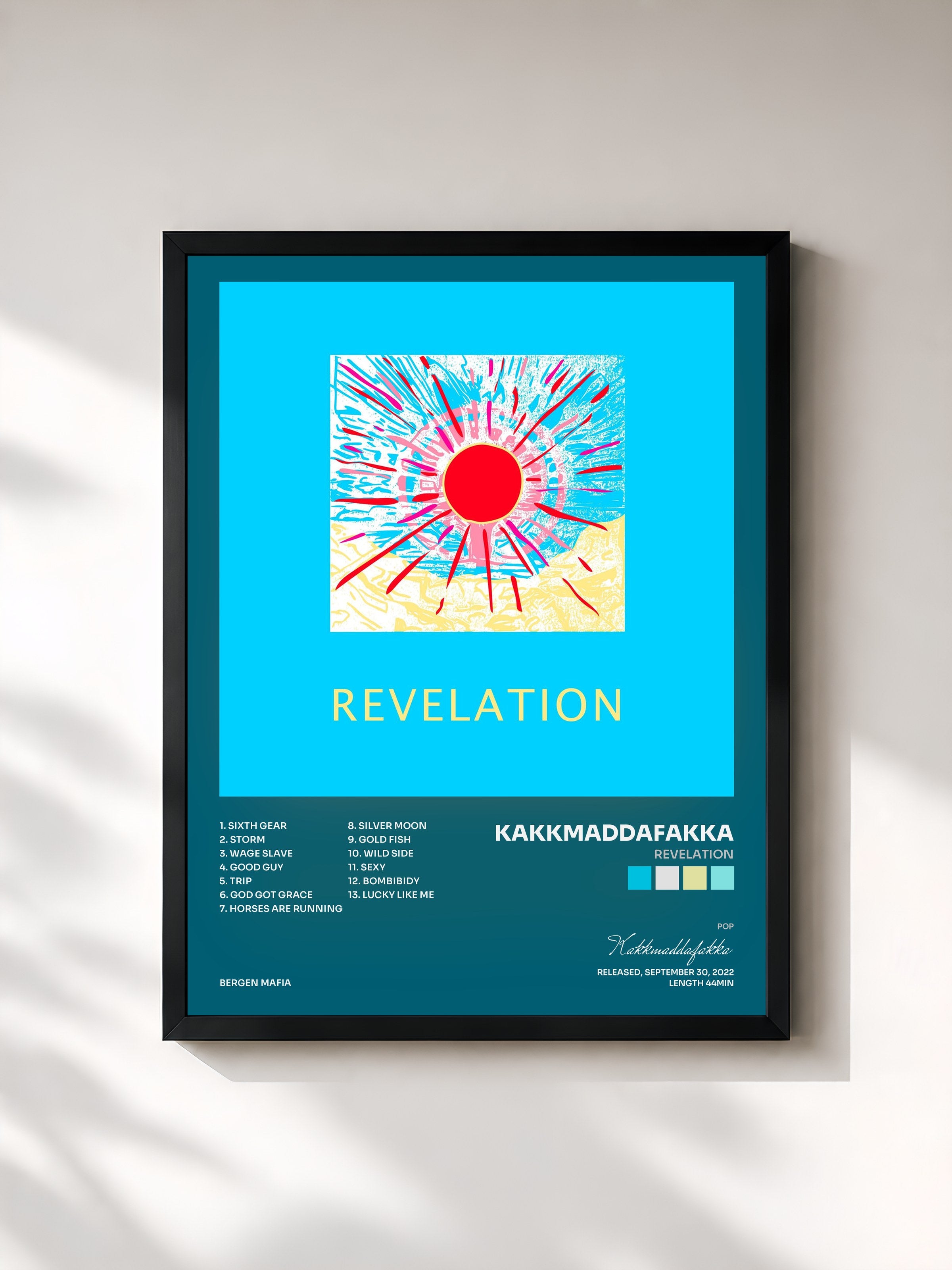 #noir Tableau de l'album Revelation de Kakkmaddafakka, cadre noir, imprimé et encadré en France
