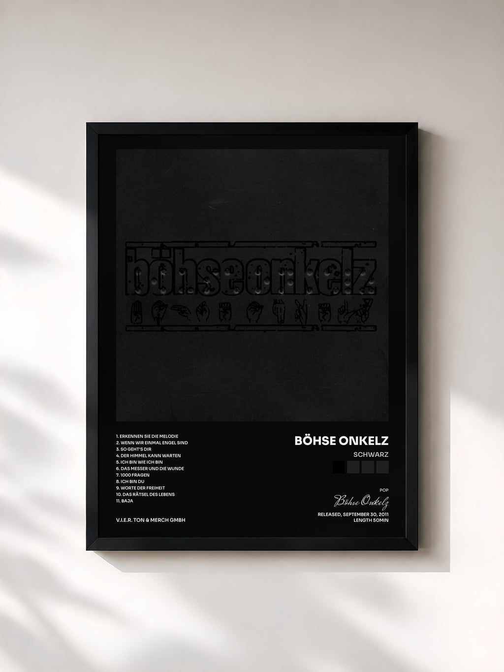 #noir Tableau de l'album Schwarz de Böhse Onkelz, cadre noir, imprimé et encadré en France