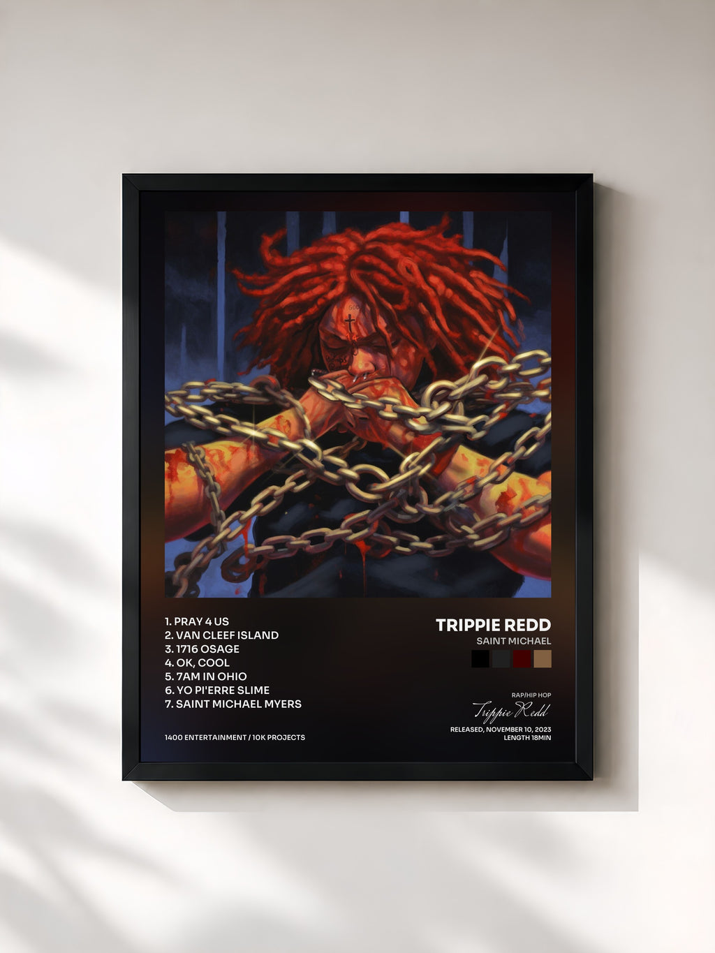 #noir Tableau de l'album Saint Michael de Trippie Redd, cadre noir, imprimé et encadré en France