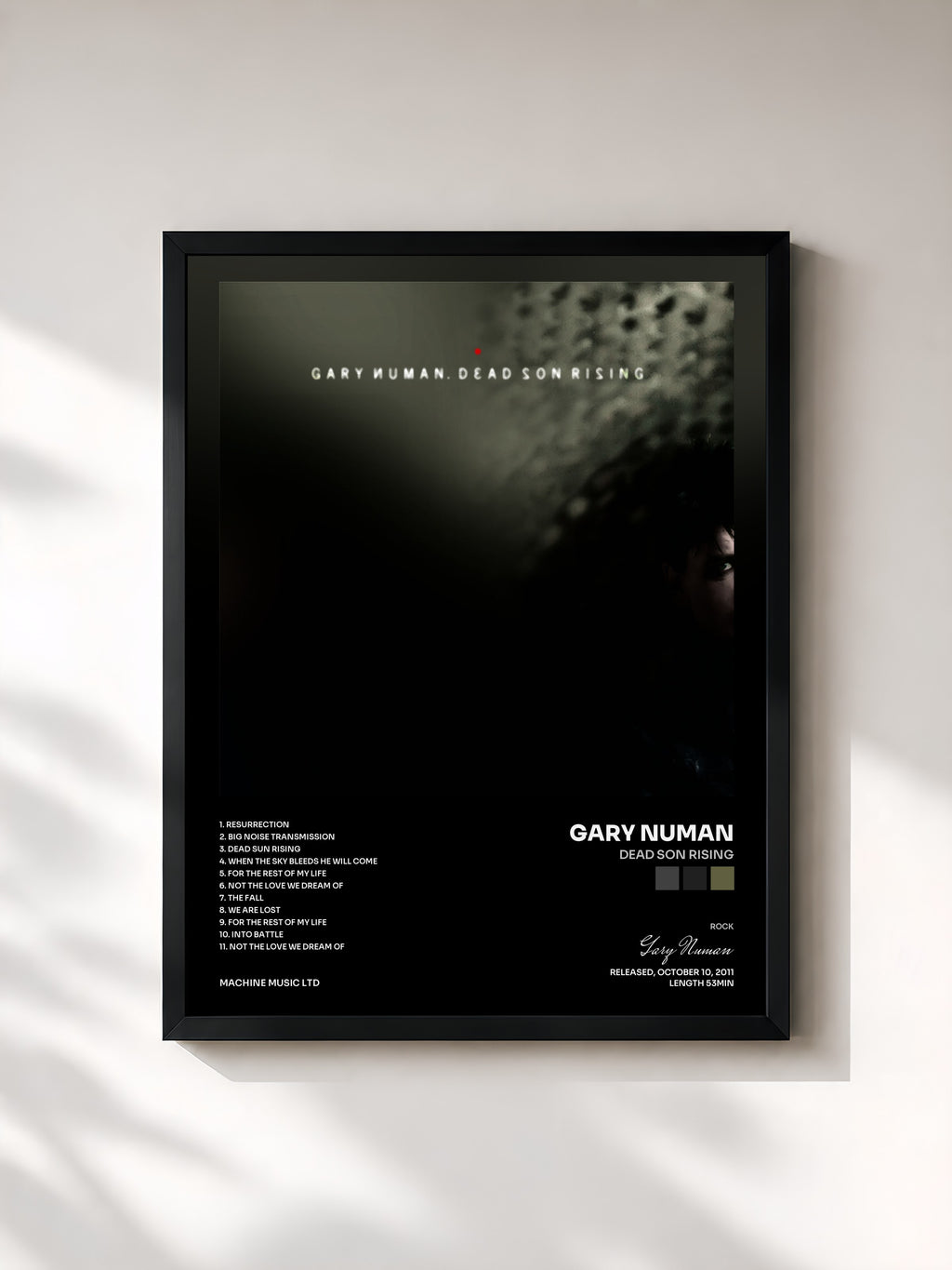 #noir Tableau de l'album Dead Son Rising de Gary Numan, cadre noir, imprimé et encadré en France