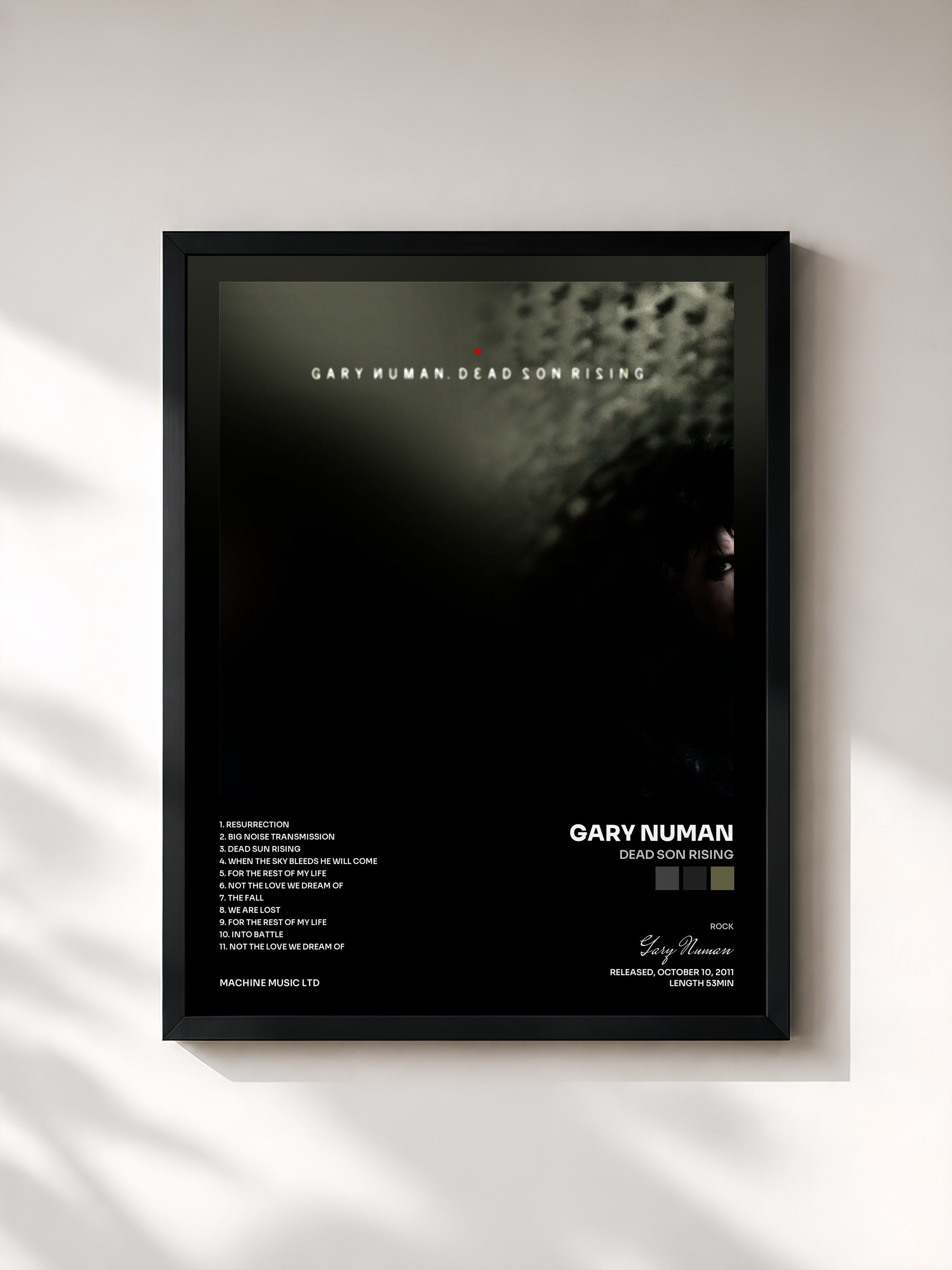 #noir Tableau de l'album Dead Son Rising de Gary Numan, cadre noir, imprimé et encadré en France