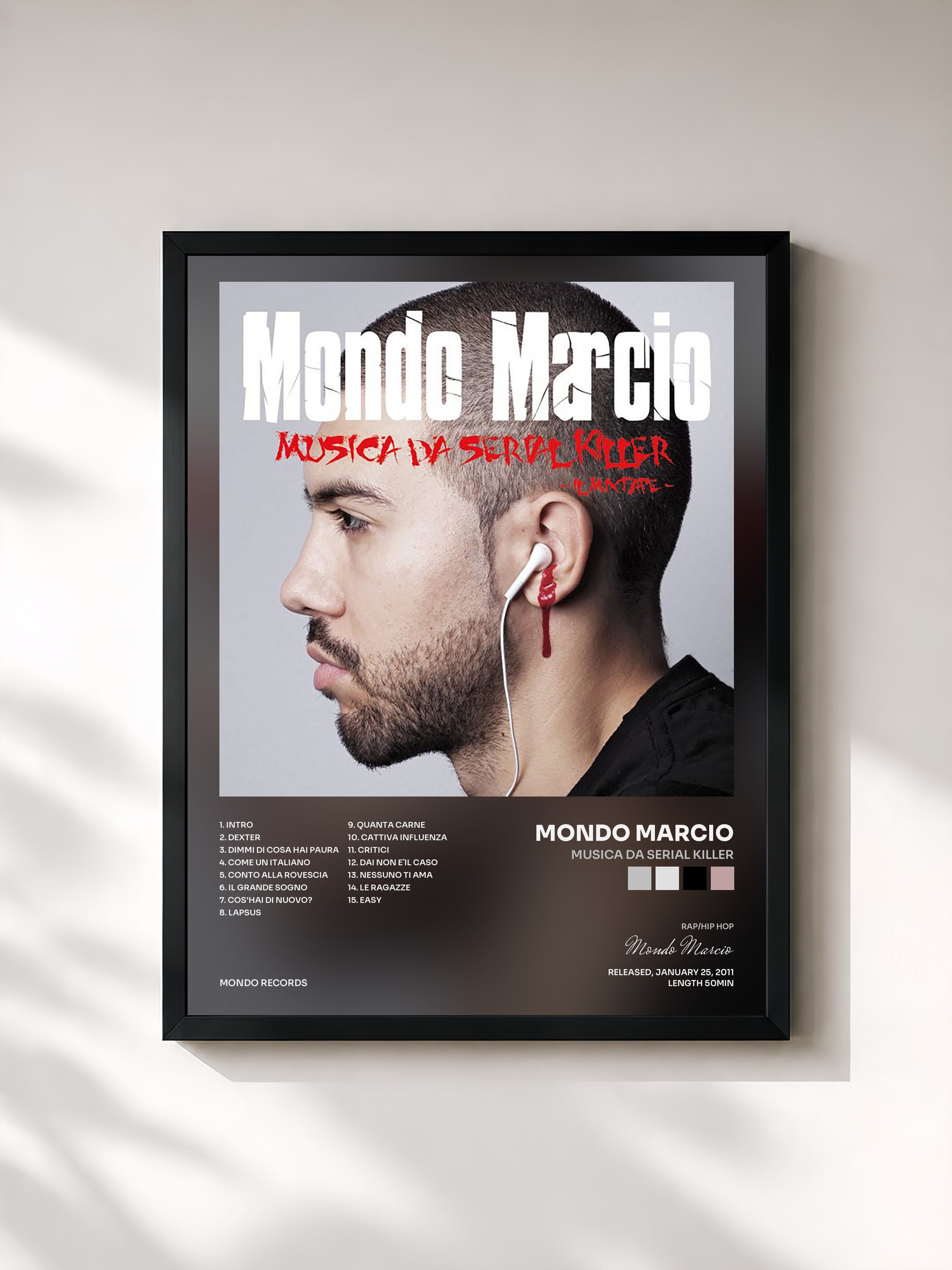 #noir Tableau de l'album Musica da Serial Killer de Mondo Marcio, cadre noir, imprimé et encadré en France
