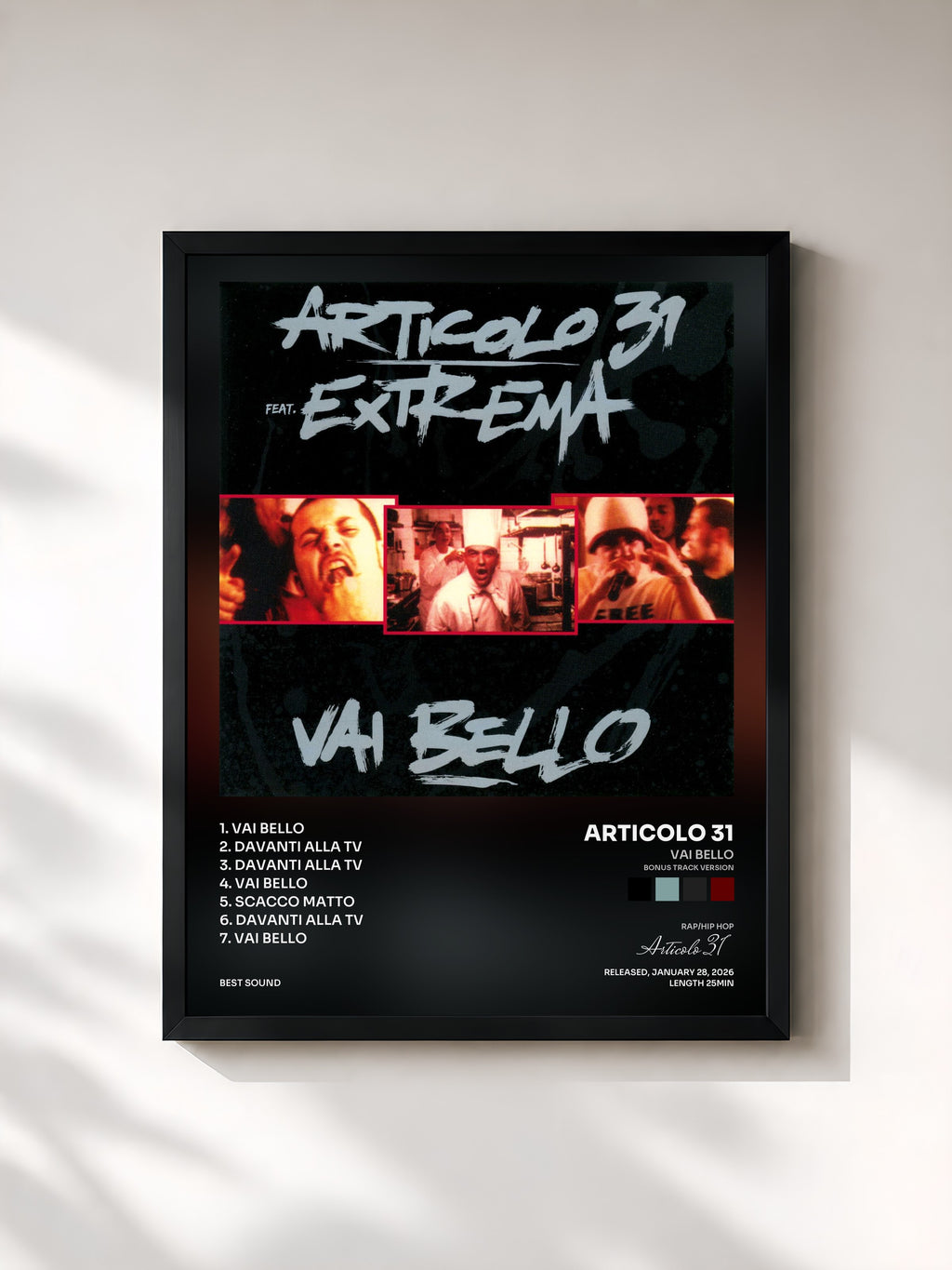 #noir Tableau de l'album Vai bello (Bonus Track Version) de Articolo 31, cadre noir, imprimé et encadré en France