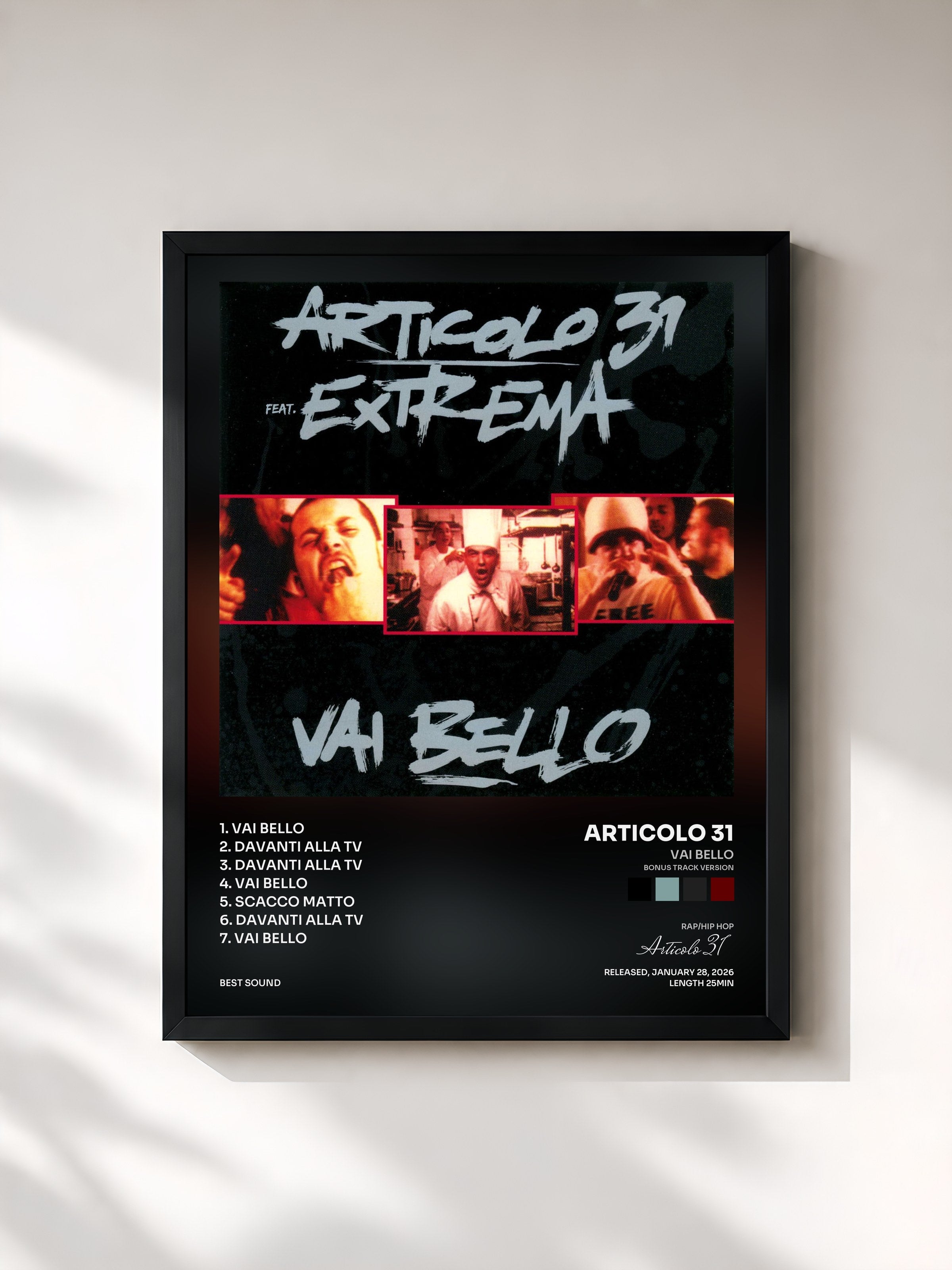 #noir Tableau de l'album Vai bello (Bonus Track Version) de Articolo 31, cadre noir, imprimé et encadré en France
