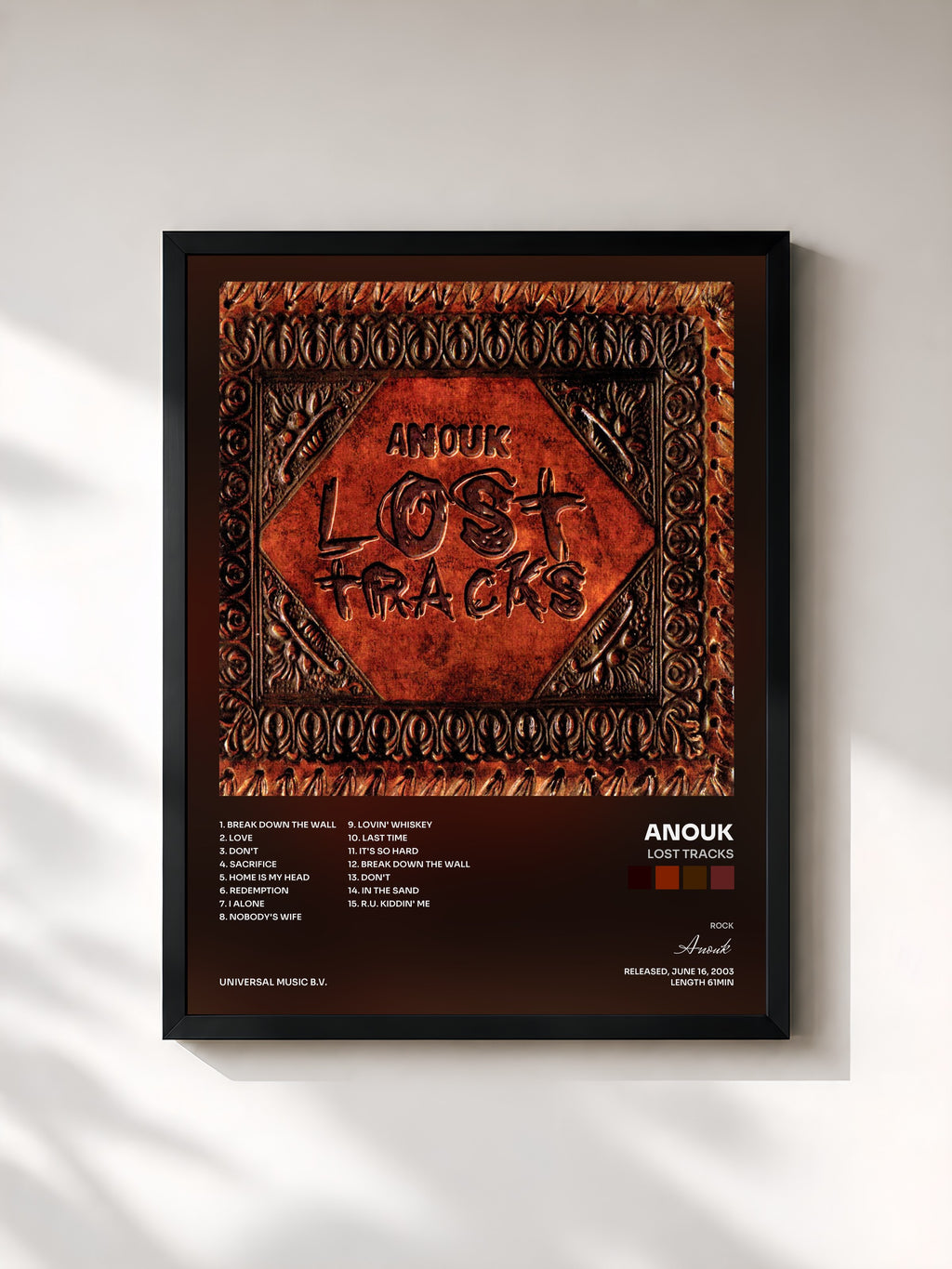 #noir Tableau de l'album Lost Tracks de Anouk, cadre noir, imprimé et encadré en France