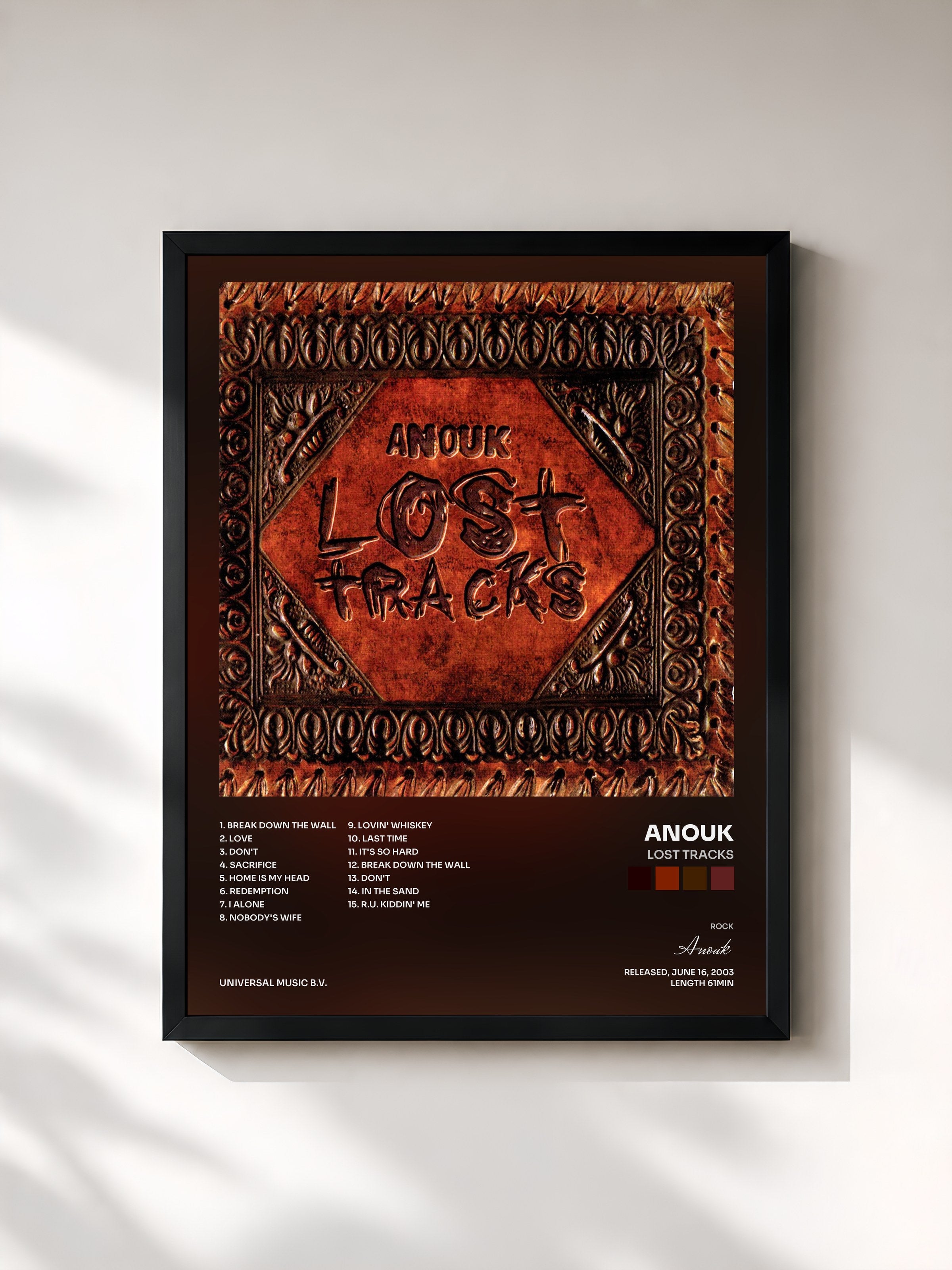 #noir Tableau de l'album Lost Tracks de Anouk, cadre noir, imprimé et encadré en France
