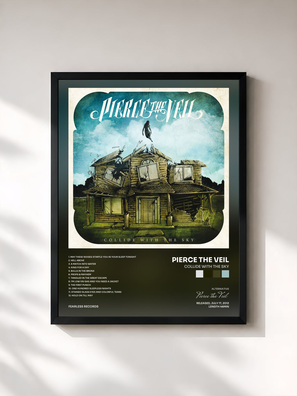 #noir Tableau de l'album Collide With The Sky de Pierce the Veil, cadre noir, imprimé et encadré en France