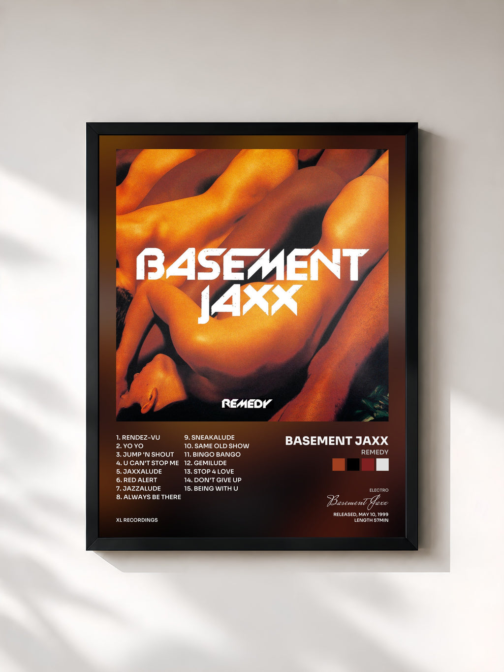 #noir Tableau de l'album Remedy de Basement Jaxx, cadre noir, imprimé et encadré en France