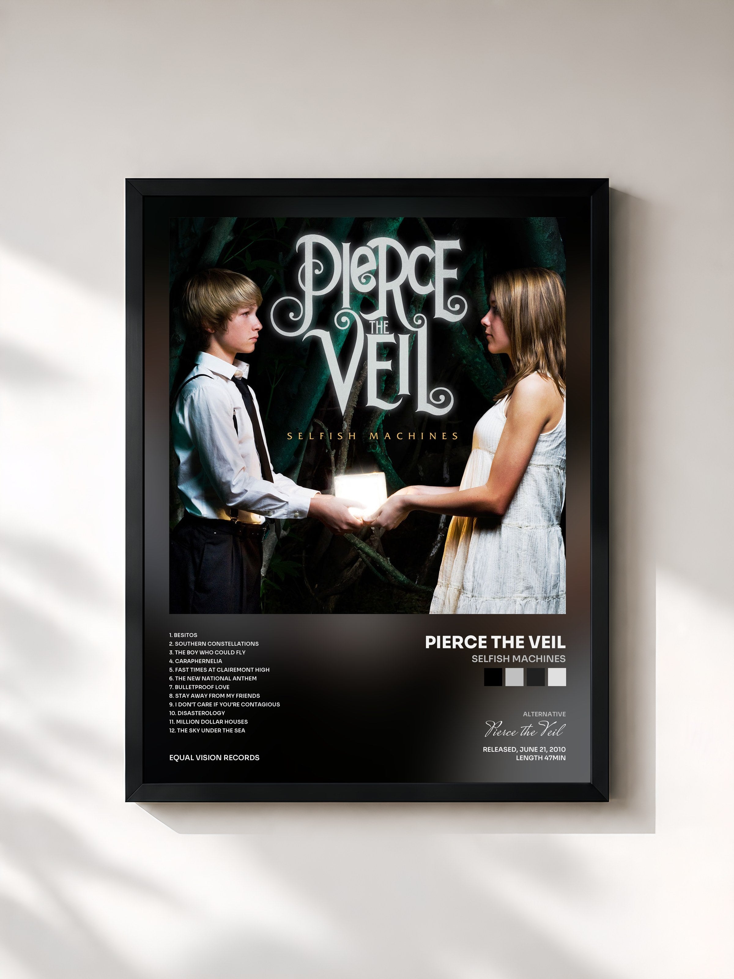 #noir Tableau de l'album Selfish Machines de Pierce the Veil, cadre noir, imprimé et encadré en France