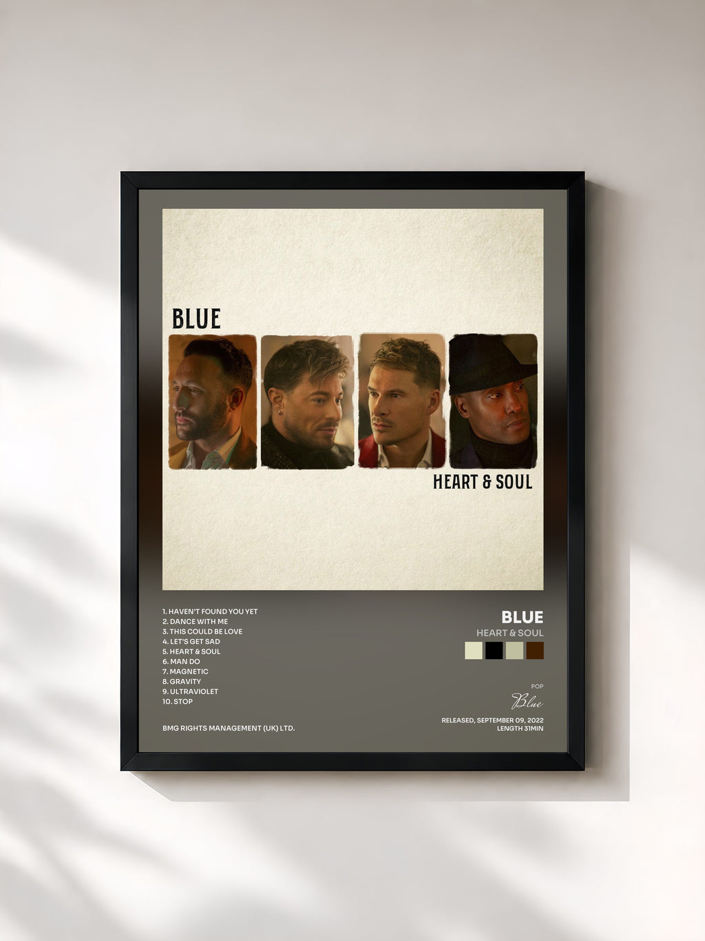 #noir Tableau de l'album Heart & Soul de Blue, cadre noir, imprimé et encadré en France