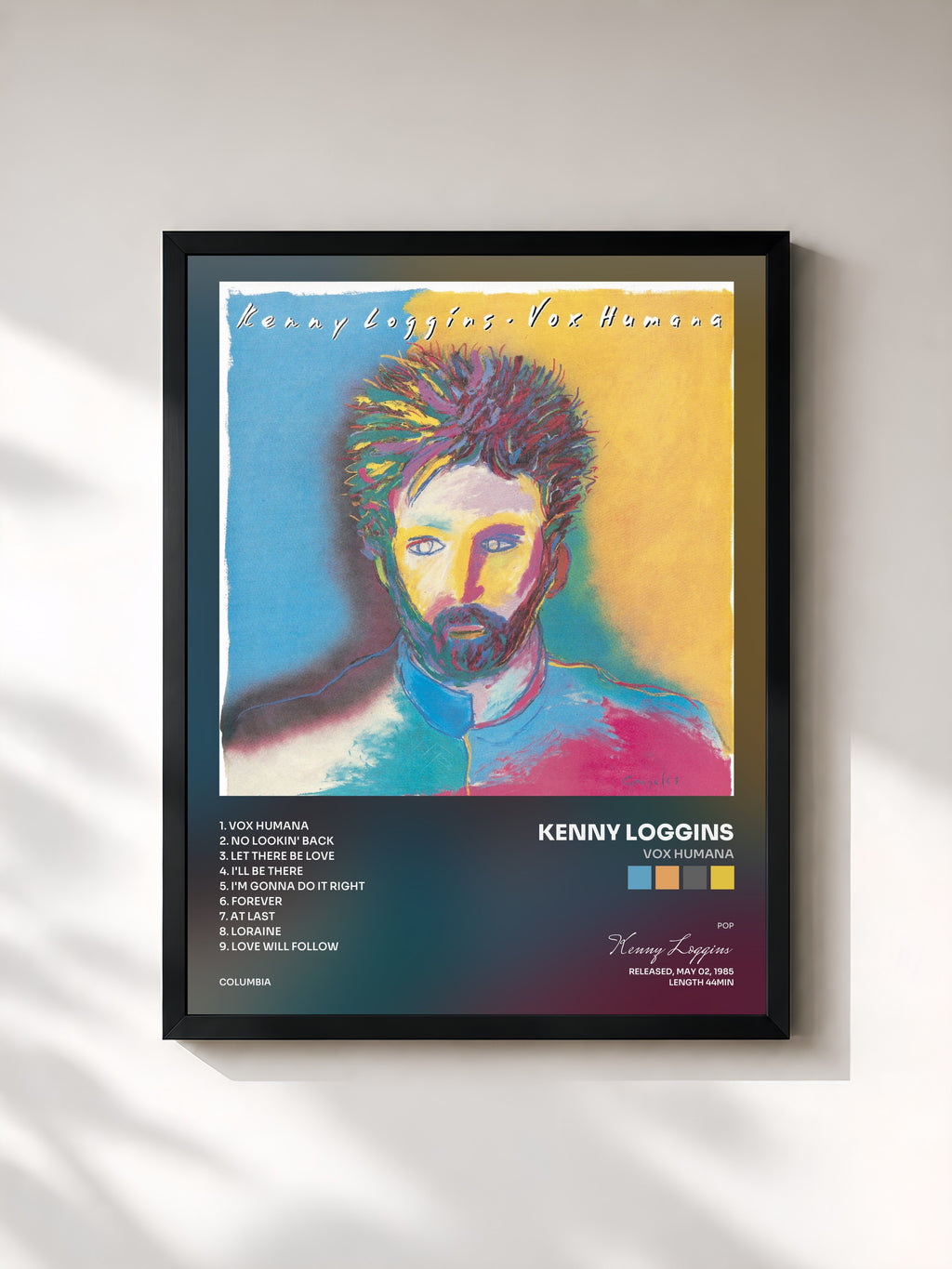#noir Tableau de l'album Vox Humana de Kenny Loggins, cadre noir, imprimé et encadré en France