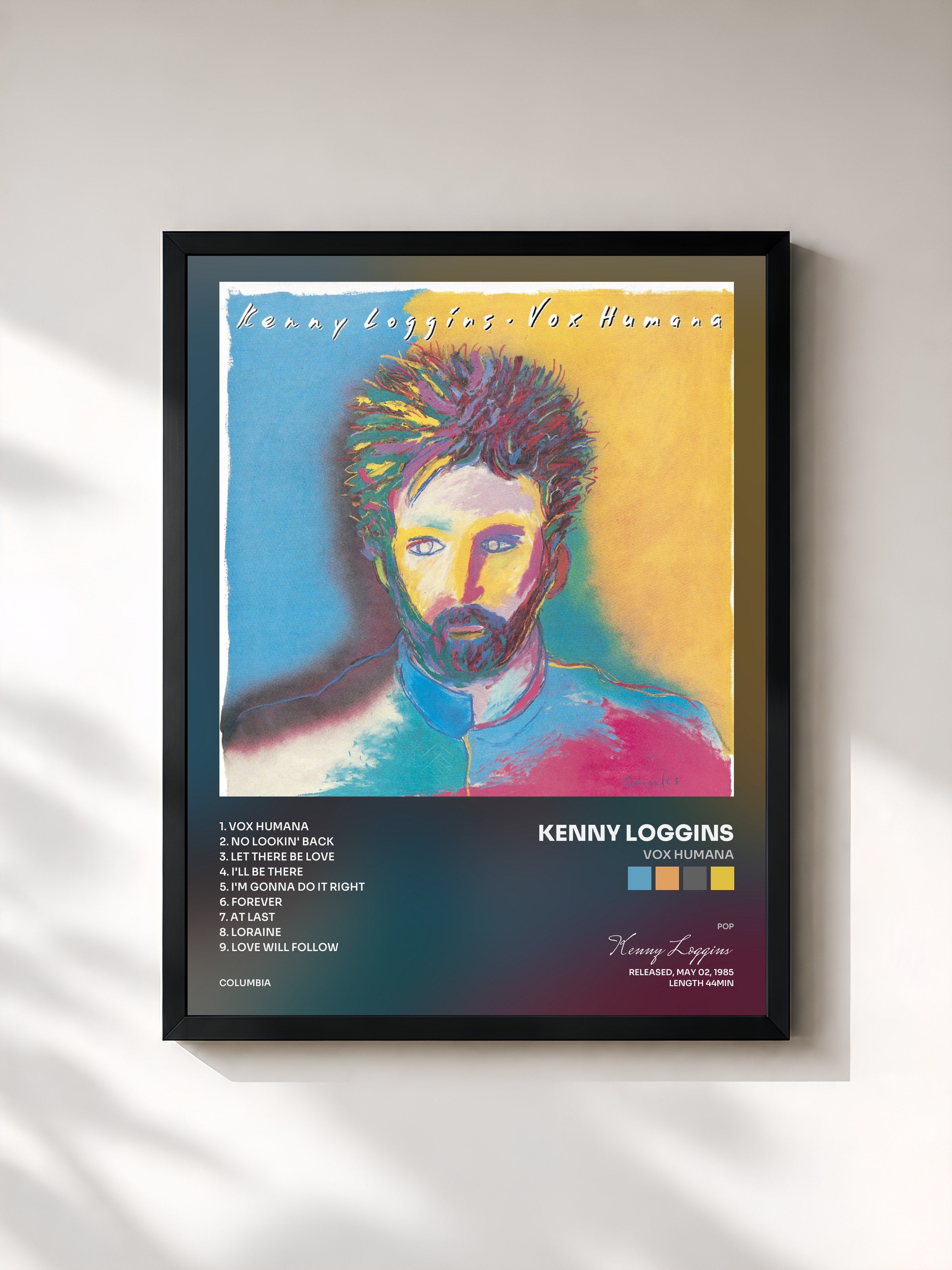 #noir Tableau de l'album Vox Humana de Kenny Loggins, cadre noir, imprimé et encadré en France