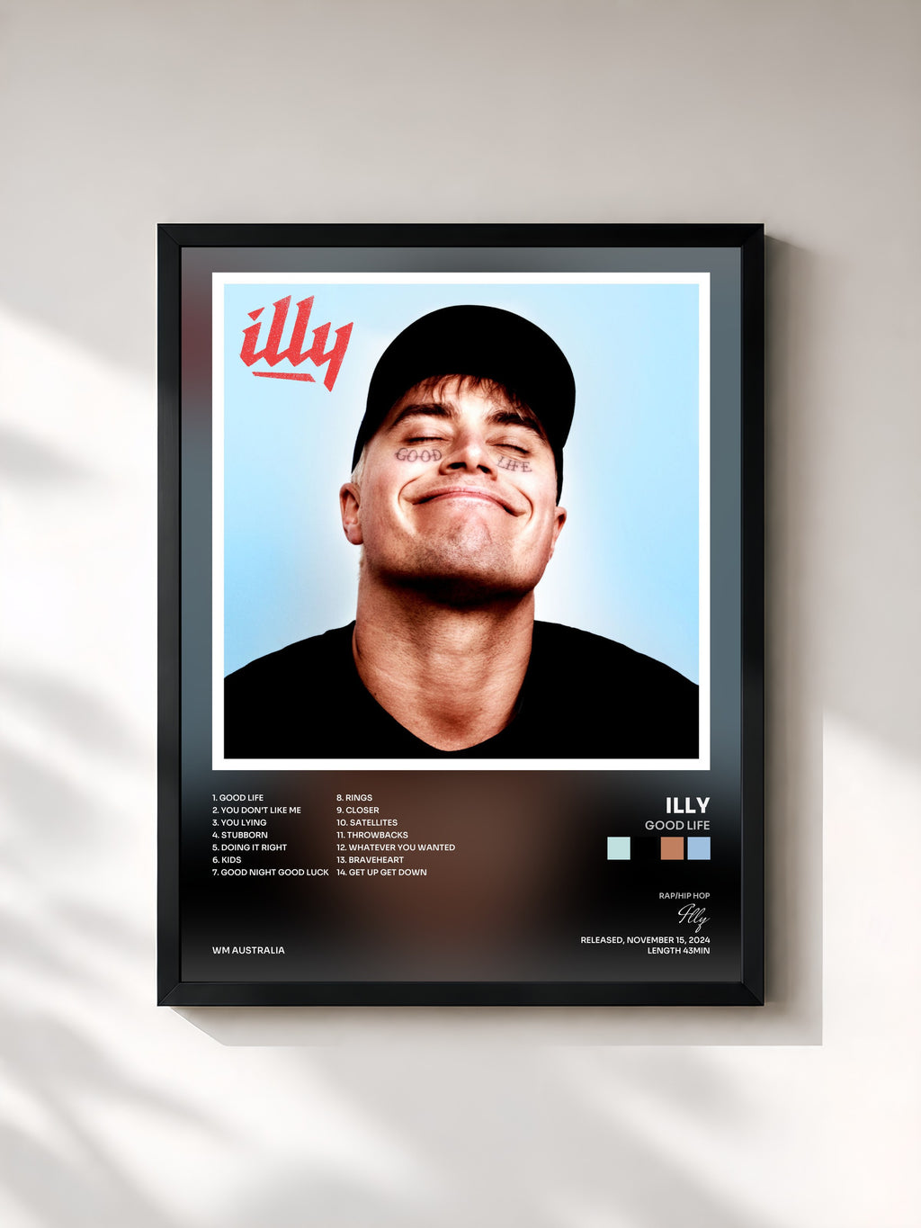 #noir Tableau de l'album Good Life de Illy, cadre noir, imprimé et encadré en France