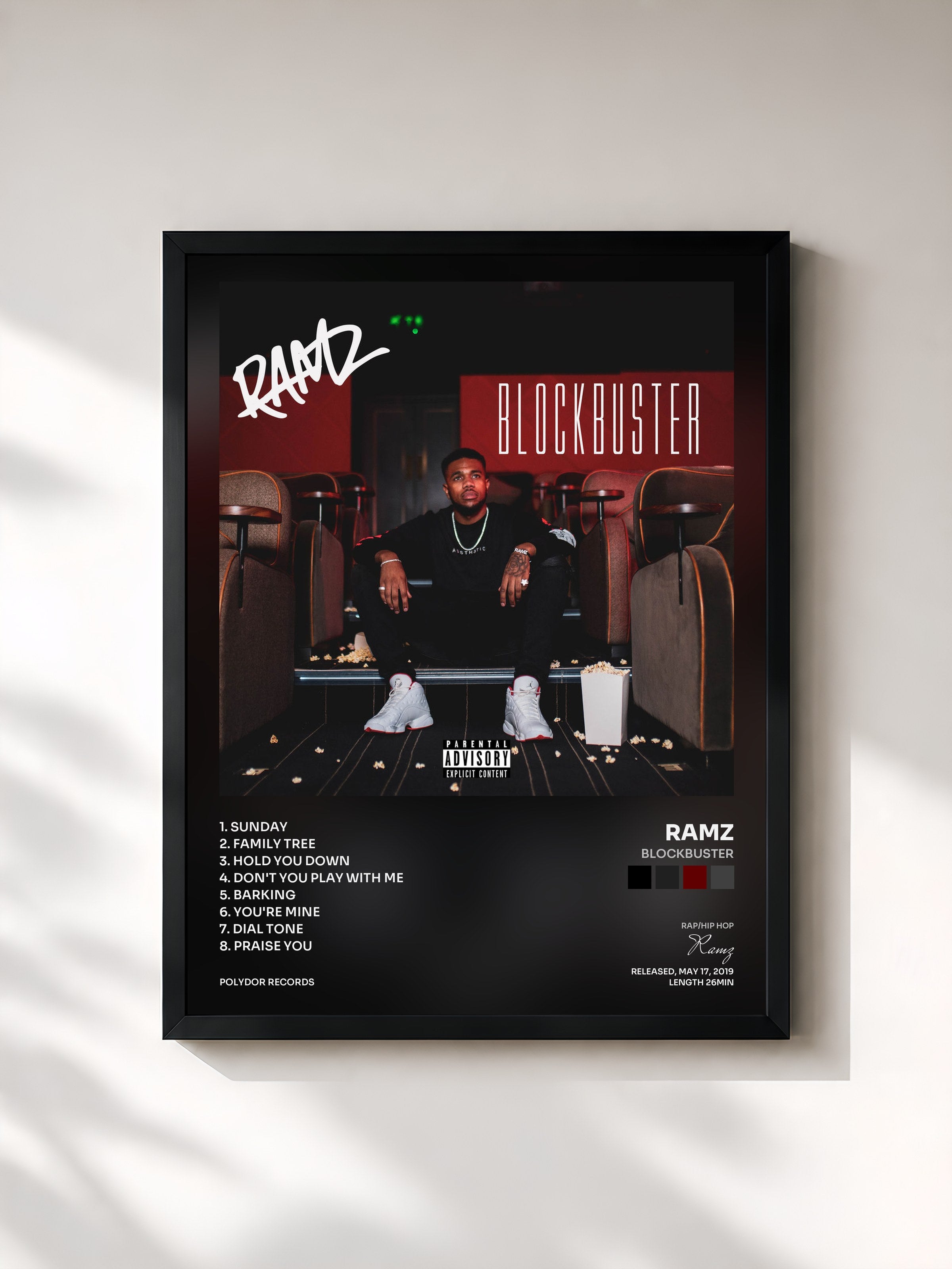 #noir Tableau de l'album Blockbuster de Ramz, cadre noir, imprimé et encadré en France