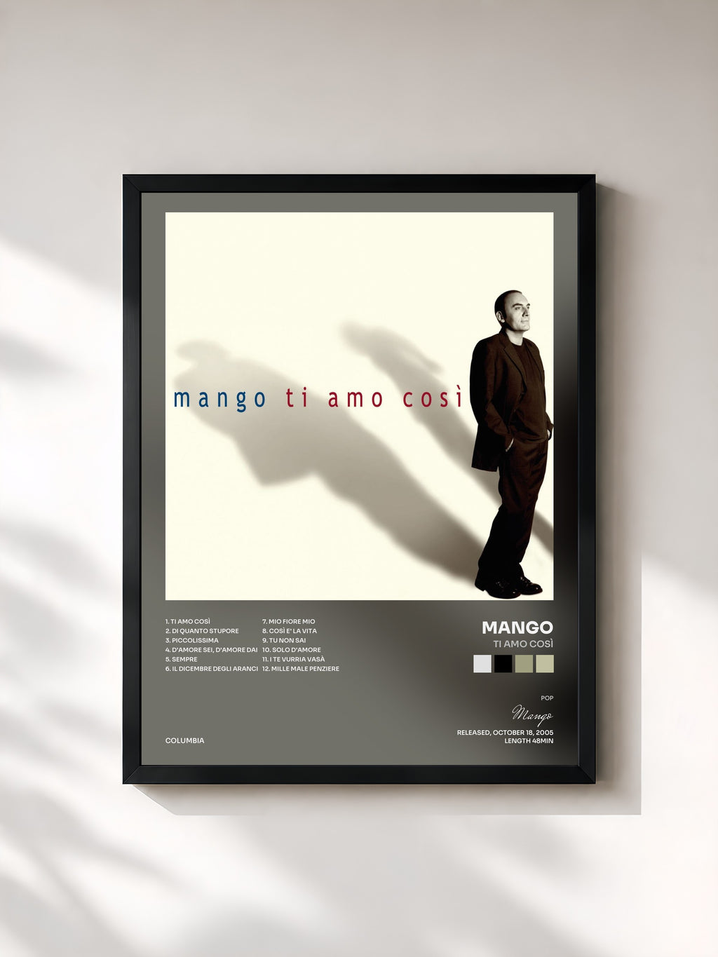 #noir Tableau de l'album Ti Amo Così de Mango, cadre noir, imprimé et encadré en France