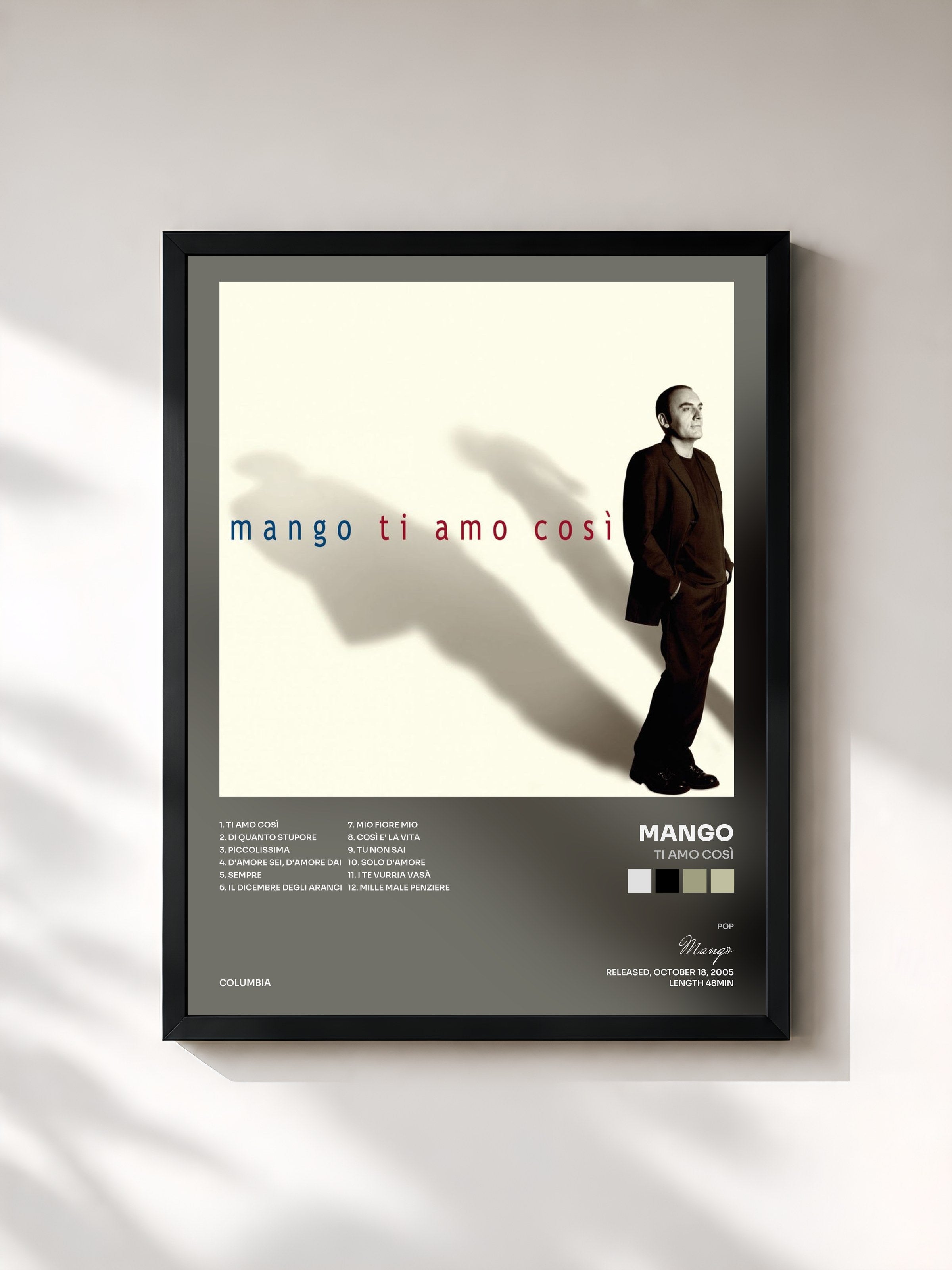 #noir Tableau de l'album Ti Amo Così de Mango, cadre noir, imprimé et encadré en France