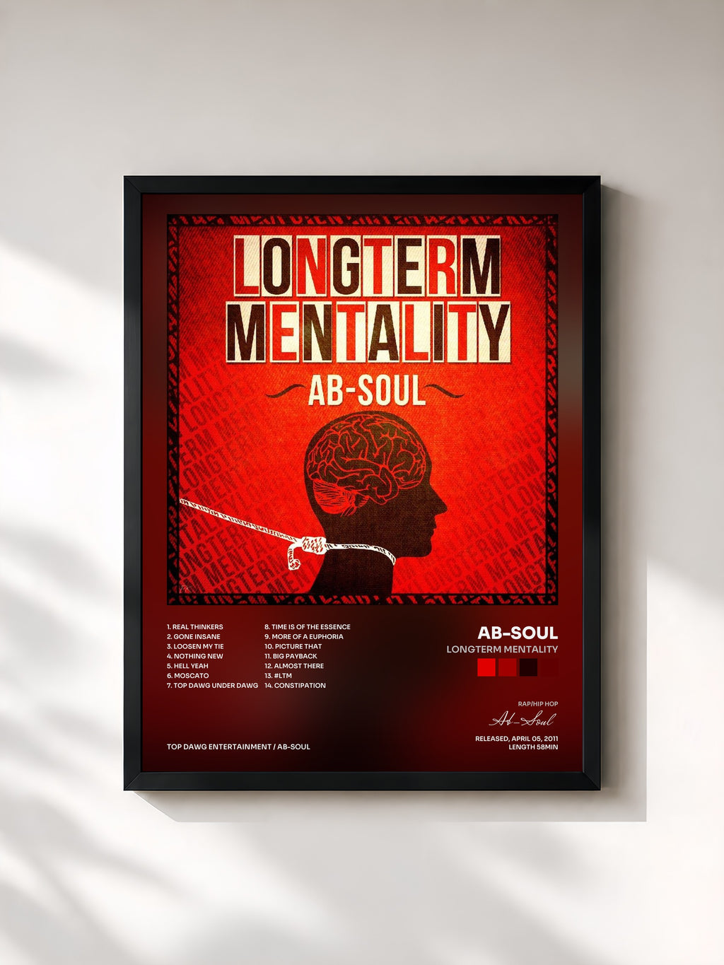 #noir Tableau de l'album Longterm Mentality de Ab-Soul, cadre noir, imprimé et encadré en France