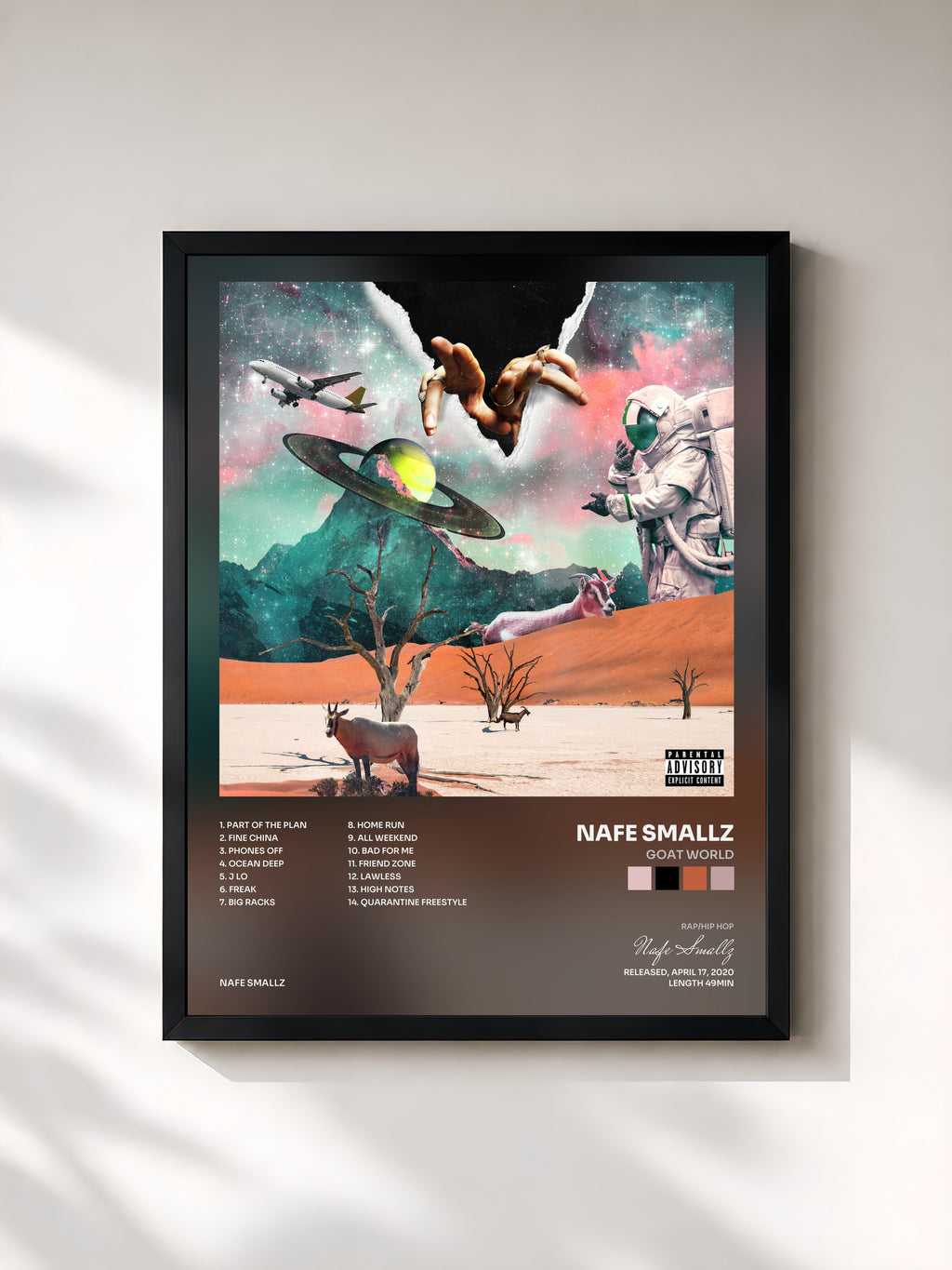 #noir Tableau de l'album Goat World de Nafe Smallz, cadre noir, imprimé et encadré en France