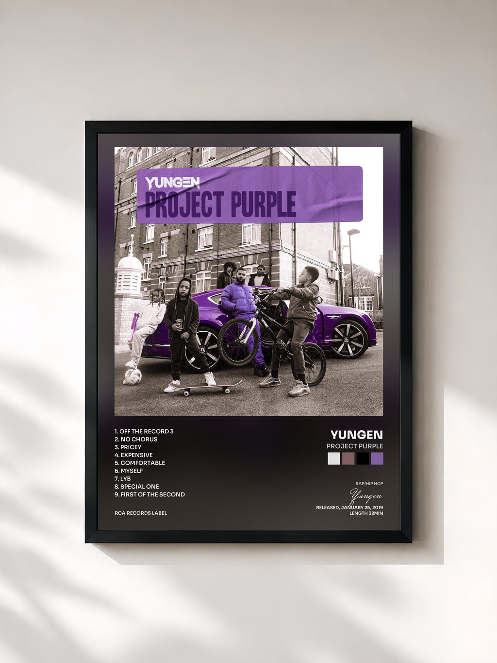 #noir Tableau de l'album Project Purple de Yungen, cadre noir, imprimé et encadré en France