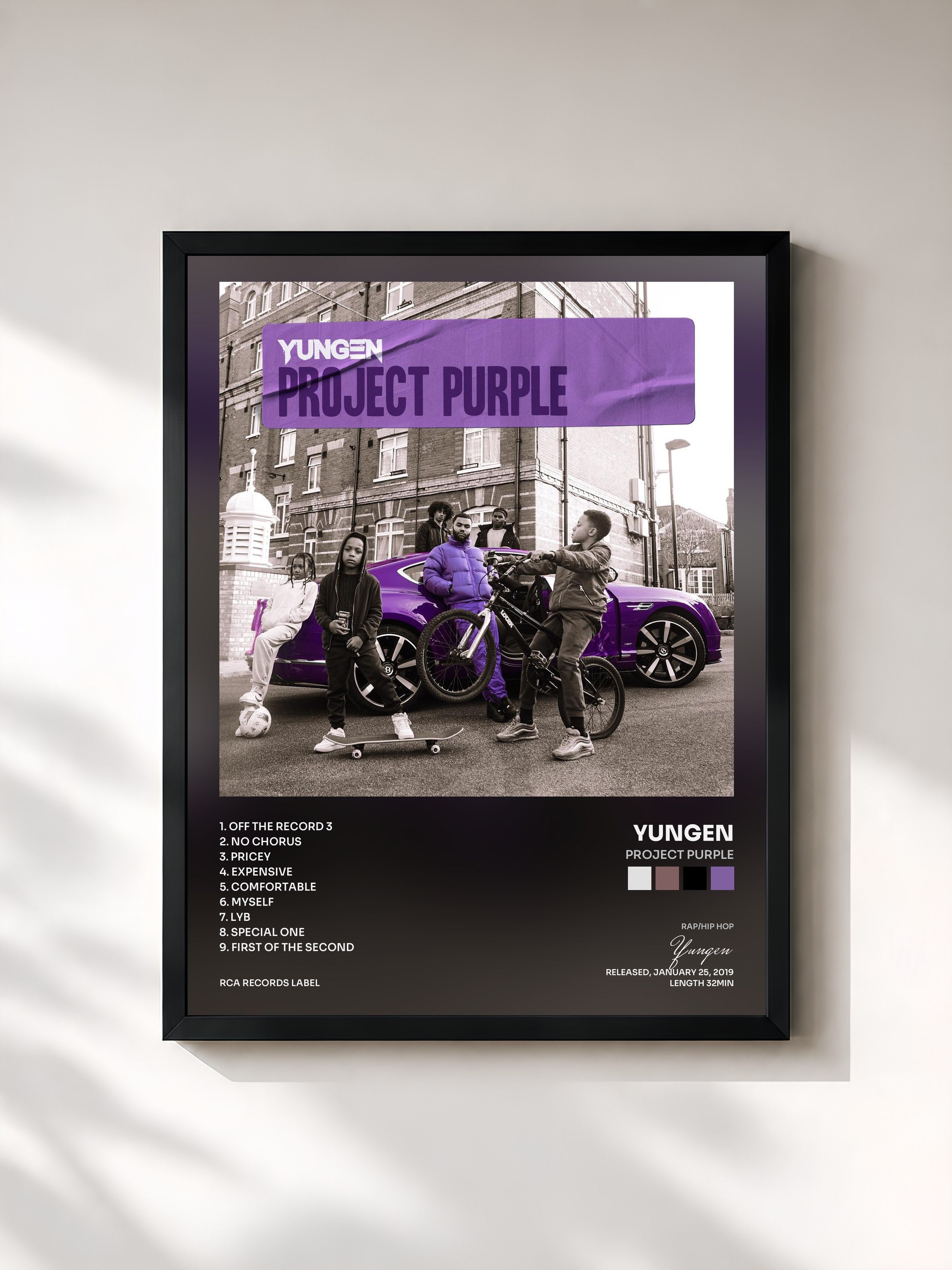 #noir Tableau de l'album Project Purple de Yungen, cadre noir, imprimé et encadré en France