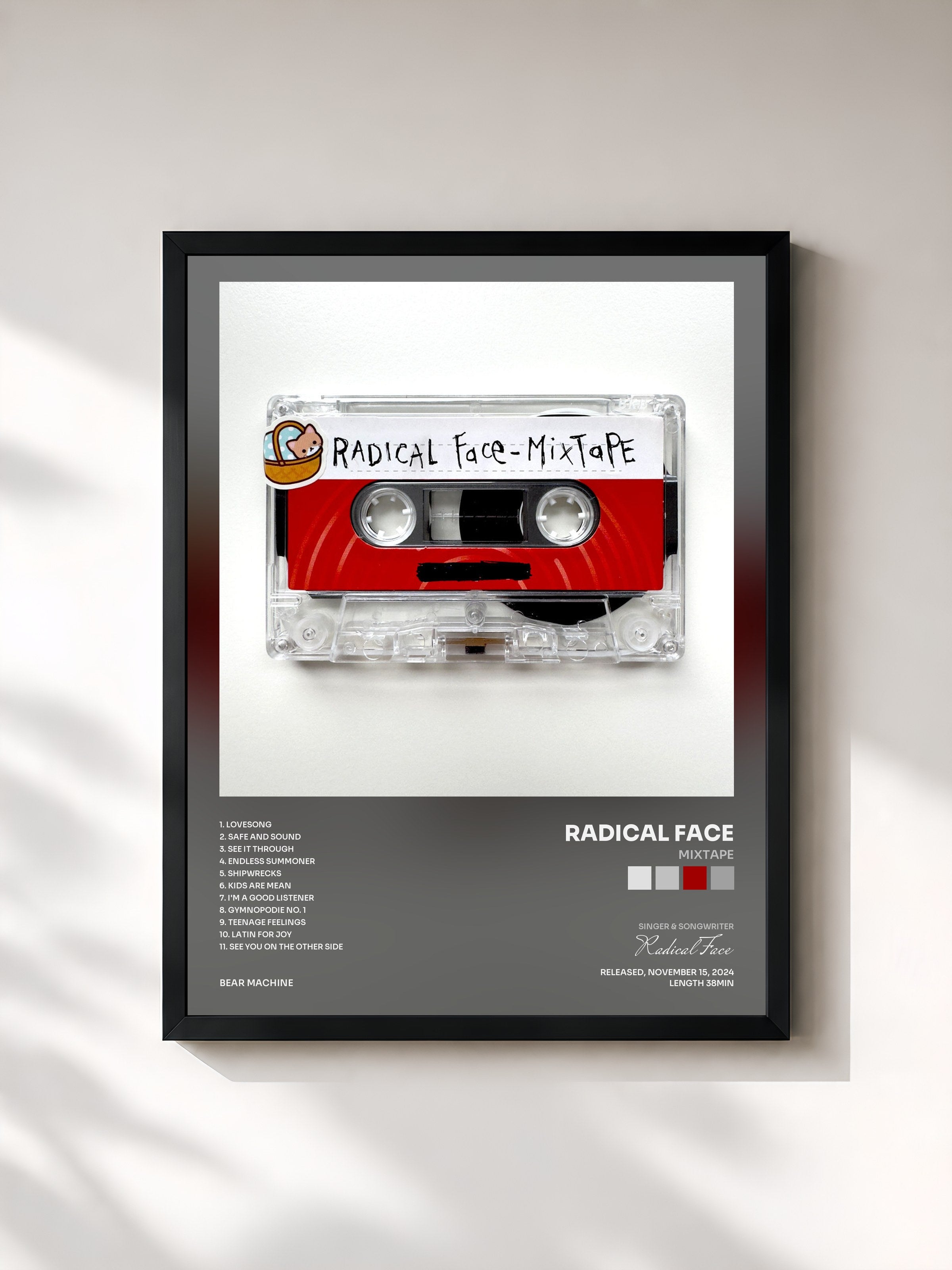 #noir Tableau de l'album Mixtape de Radical Face, cadre noir, imprimé et encadré en France