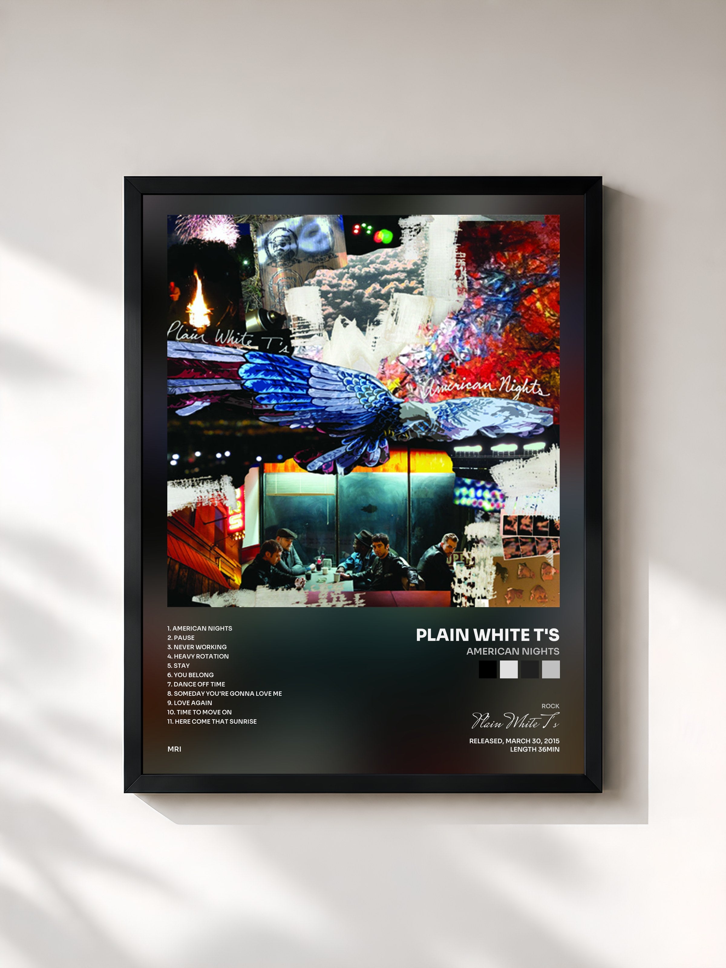 #noir Tableau de l'album American Nights de Plain White T's, cadre noir, imprimé et encadré en France