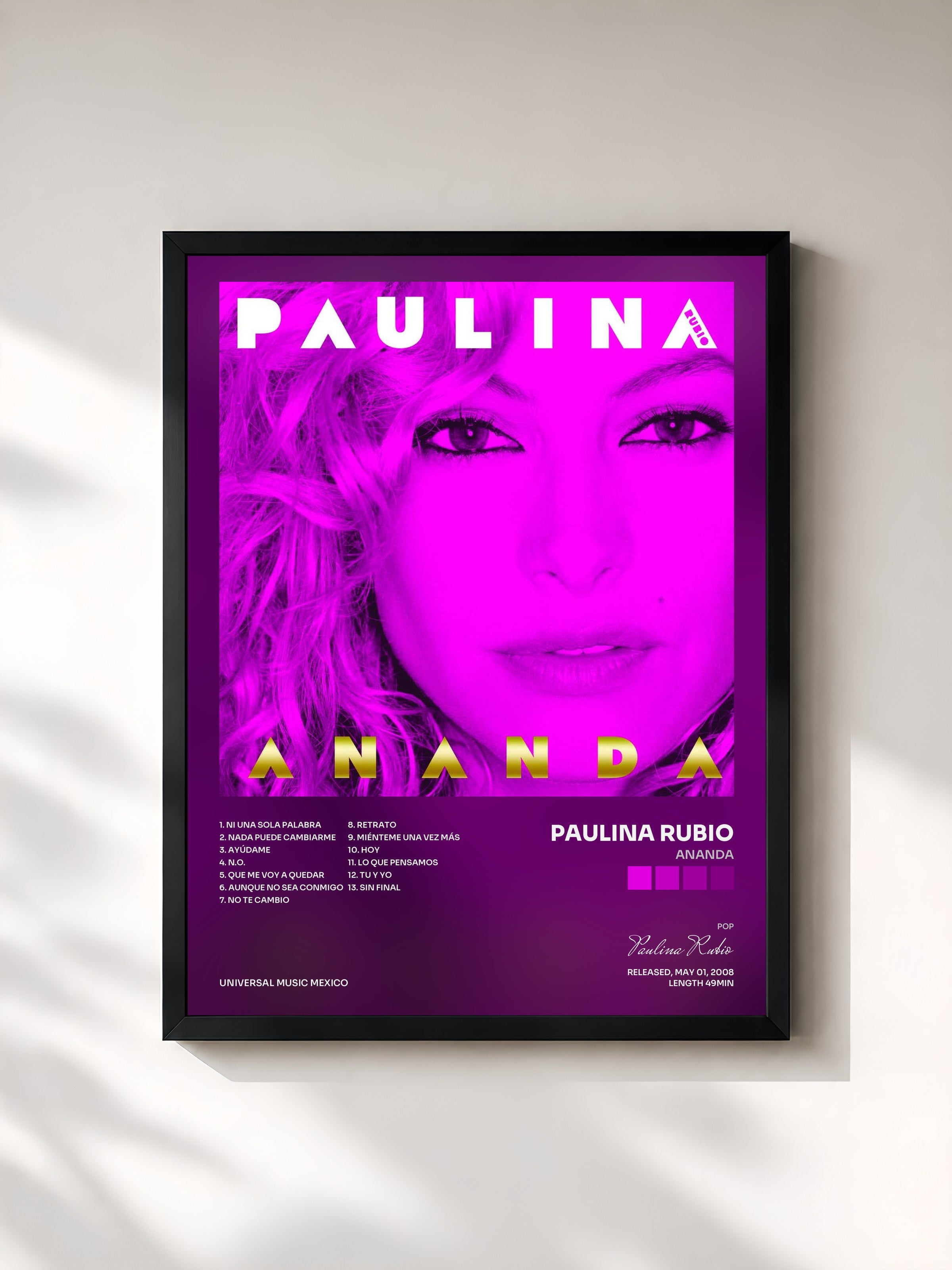 #noir Tableau de l'album Ananda de Paulina Rubio, cadre noir, imprimé et encadré en France