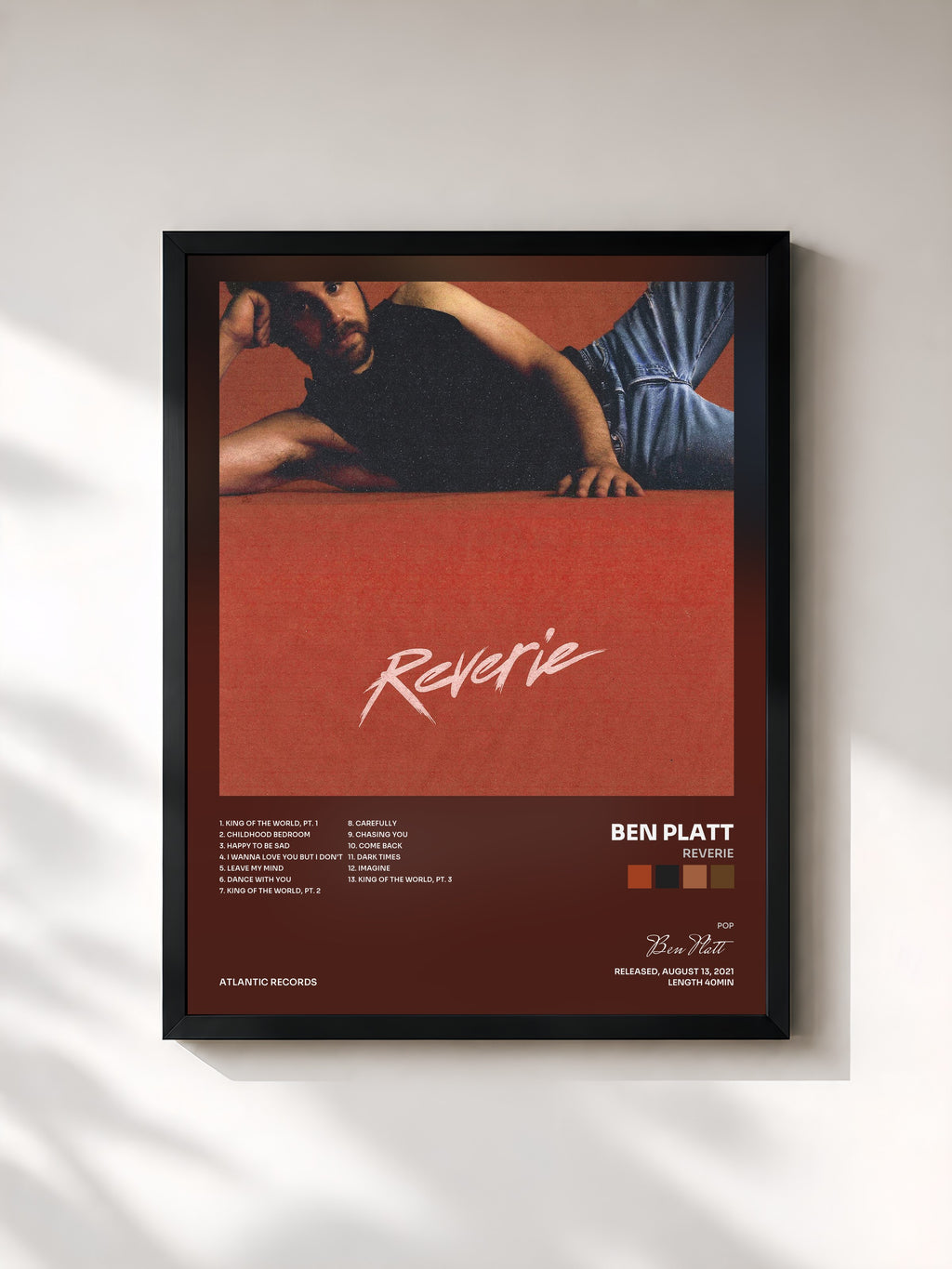 #noir Tableau de l'album Reverie de Ben Platt, cadre noir, imprimé et encadré en France